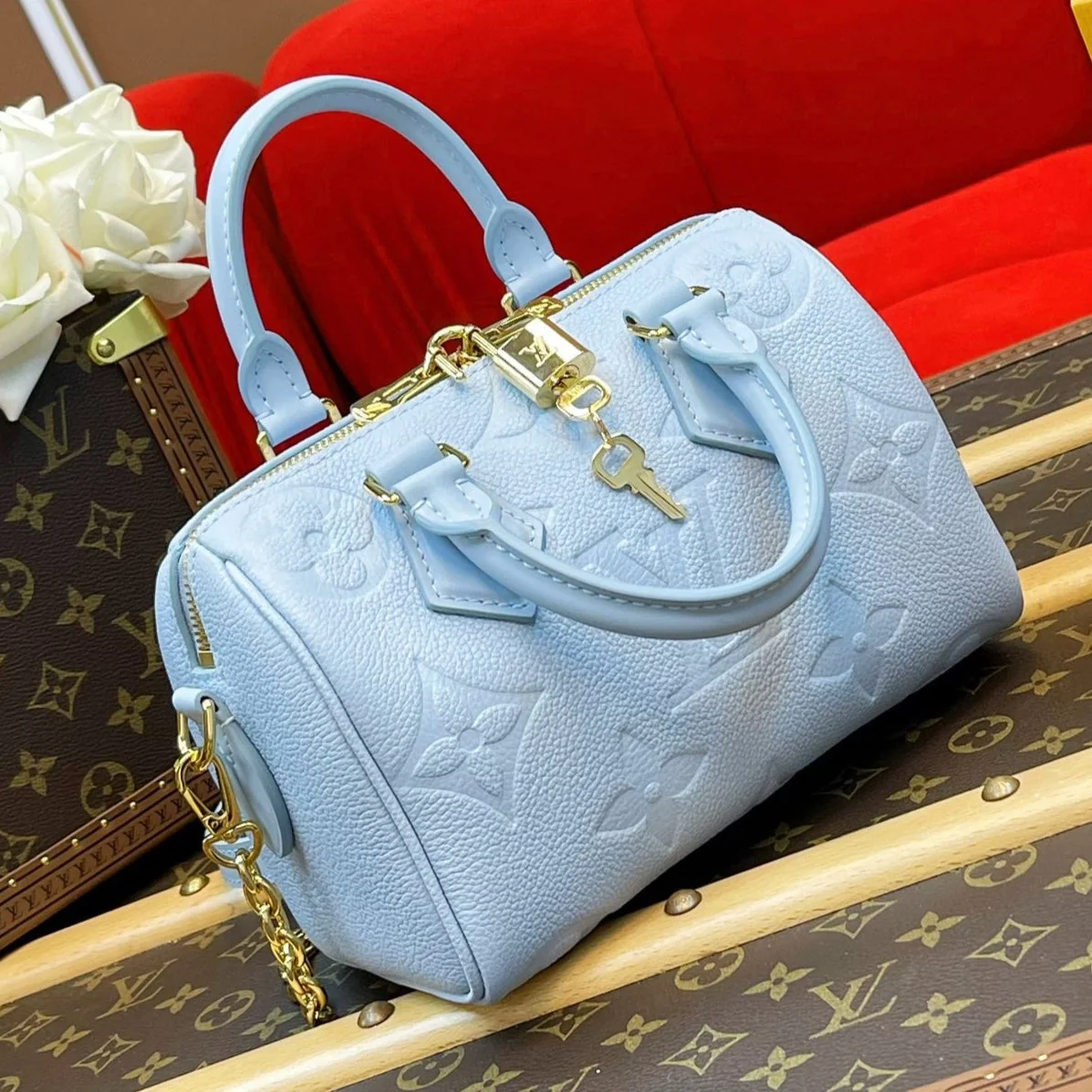 LV Speedy Bandoulière 20 Blue Monogram Empreinte Leather