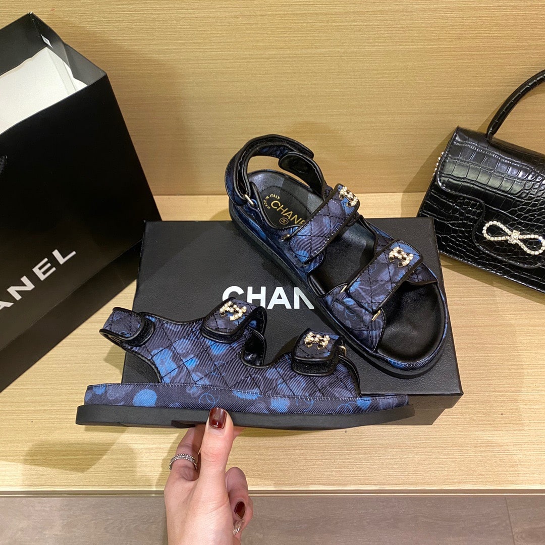 Chanel Dad Slingback Sandals Blue Black