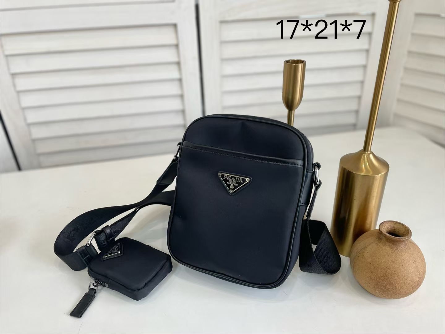 Prada Re Nylon Saffiano Logo Leather Bag Black 21Cm