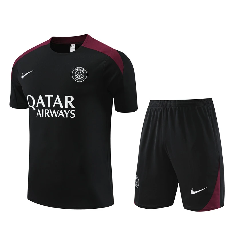 24-25 short-sleeved training suit psg paris saint germain black