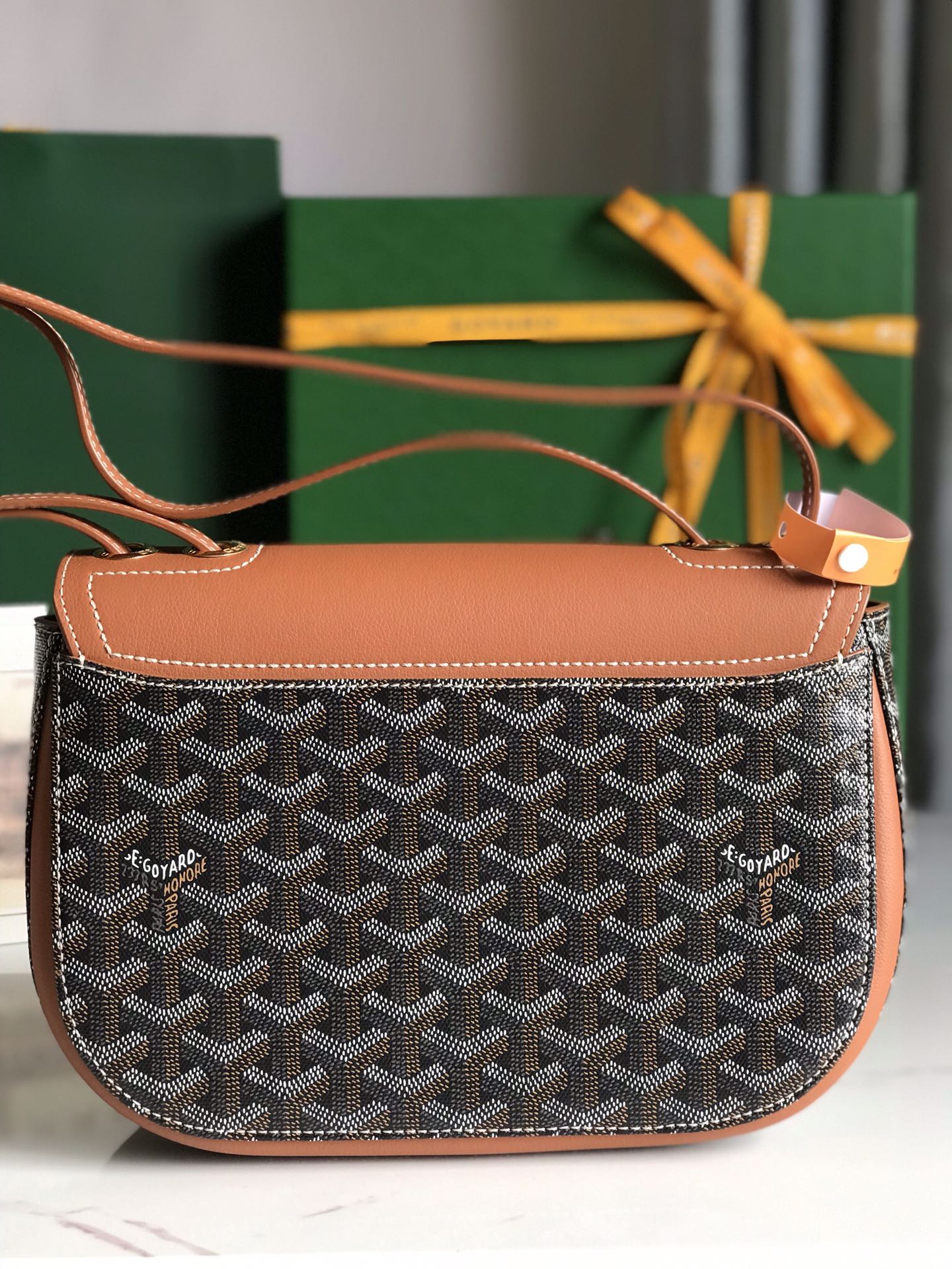 Goyard 233 Bag 25 Cm Tan Calfskin And Black Goyardine Canvas 25cm