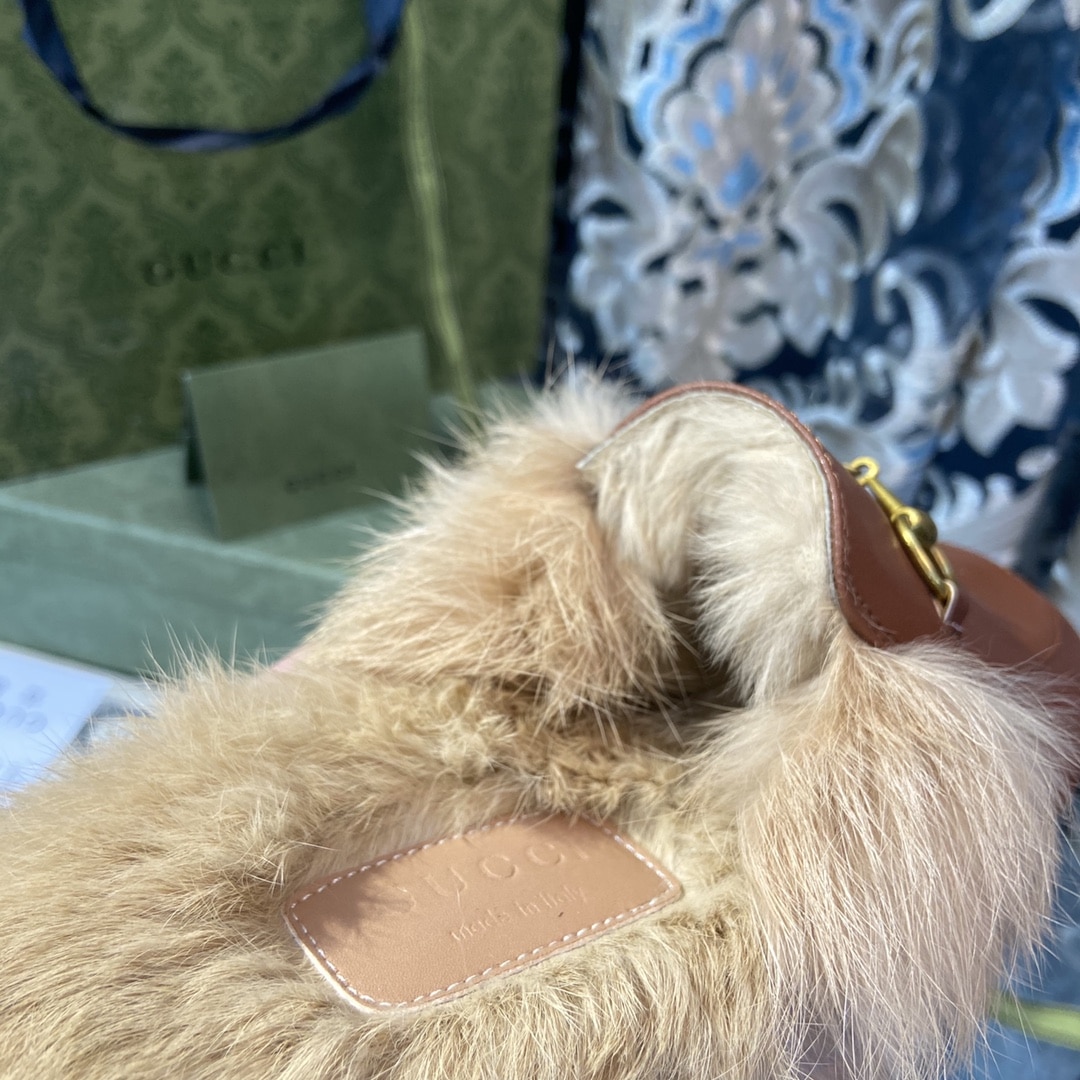 Gucci Princetown Furlined Leather Slippers In Brown