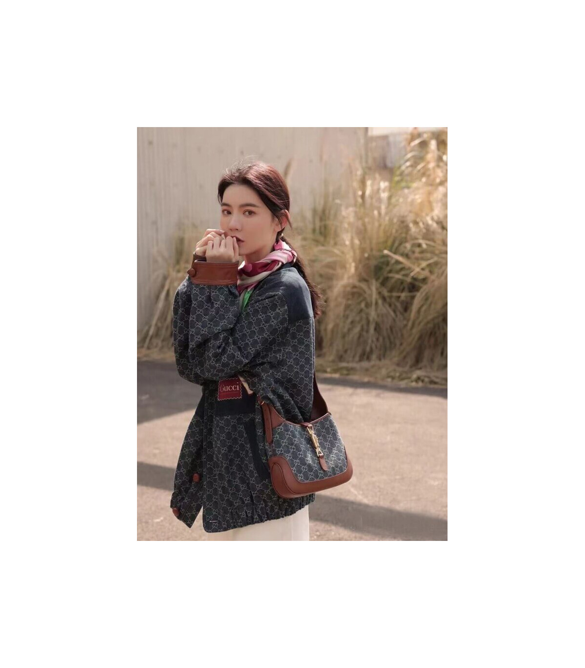 Gucci Jackie 1961 Small Shoulder Bag in Blue Jacquard Denim 28cm