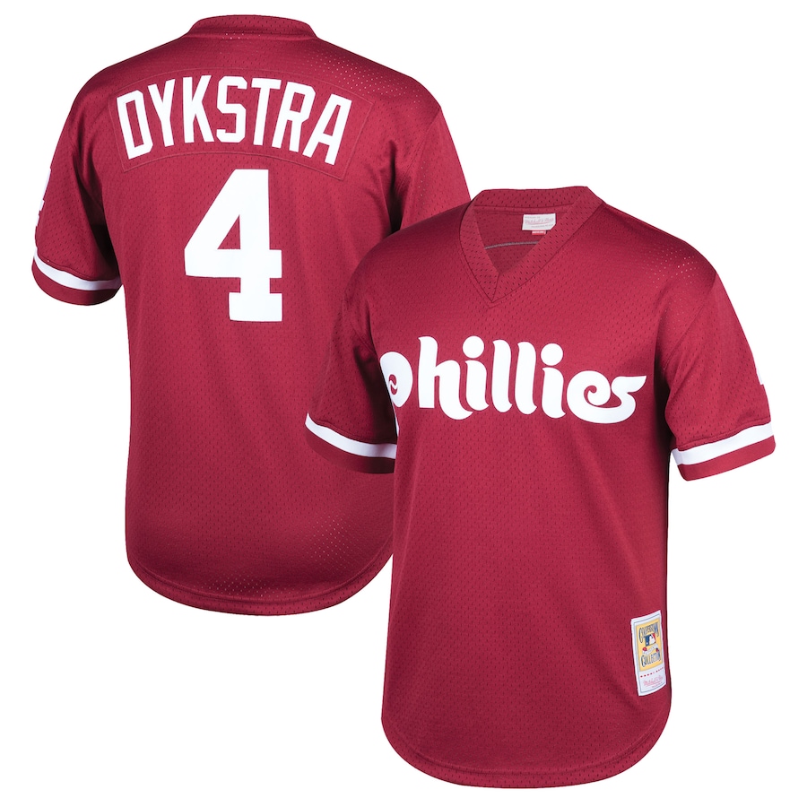 Lenny Dykstra Philadelphia Phillies Mitchell&Ness Youth Cooperstown Collection Mesh Batting Practice Jersey Burgundy