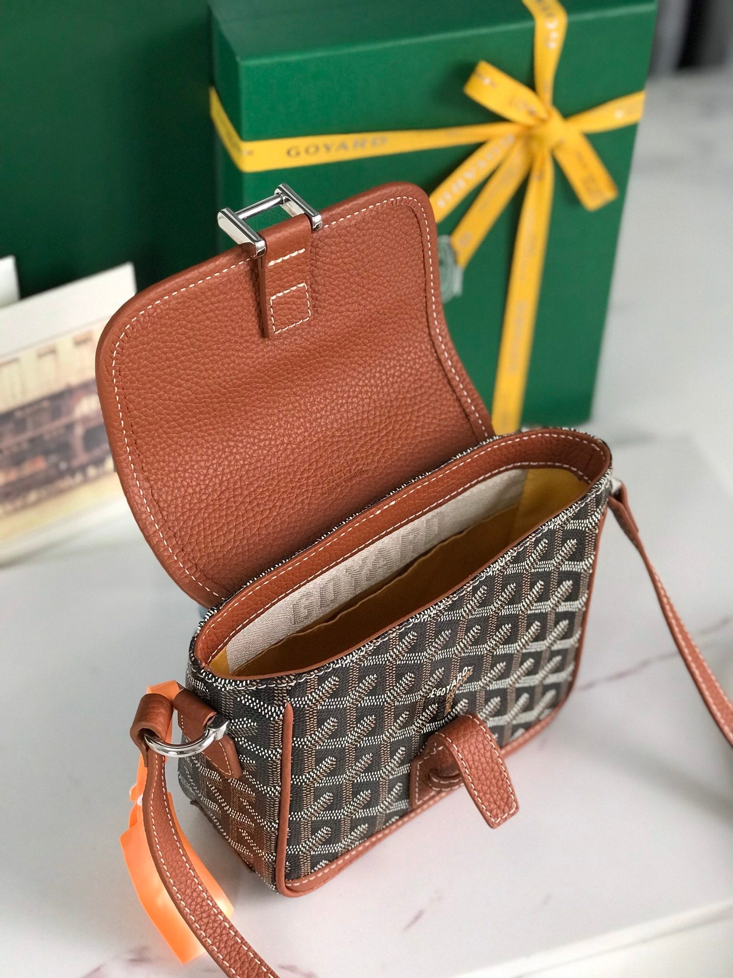 Goyard Grand Bleu 16 Cm Black Goyardine Canvas And Tan Lambskin