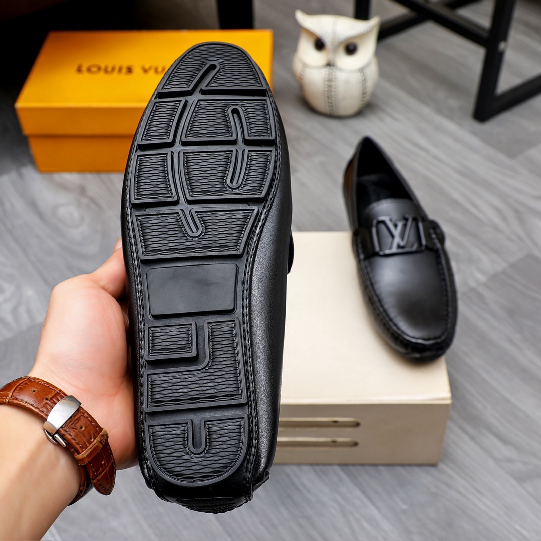Louis Vuitton Loafer Matte Leather With Lv Logo In Black