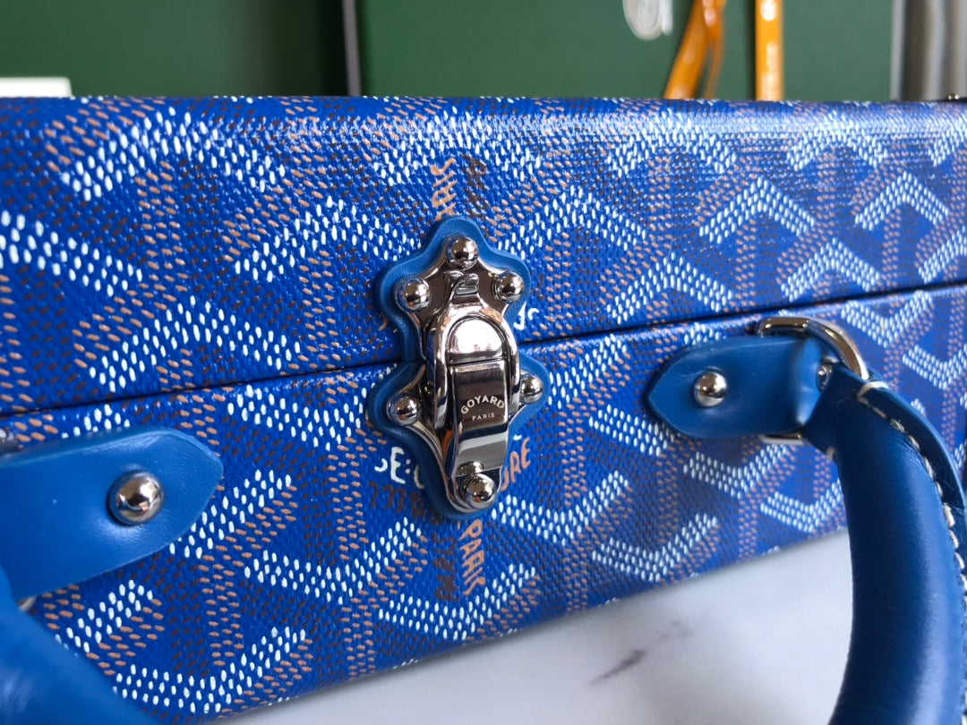 Goyard Grand Hôtel Trunk Bag 24.5cm Blue Goyardine Canvas And Calfskin