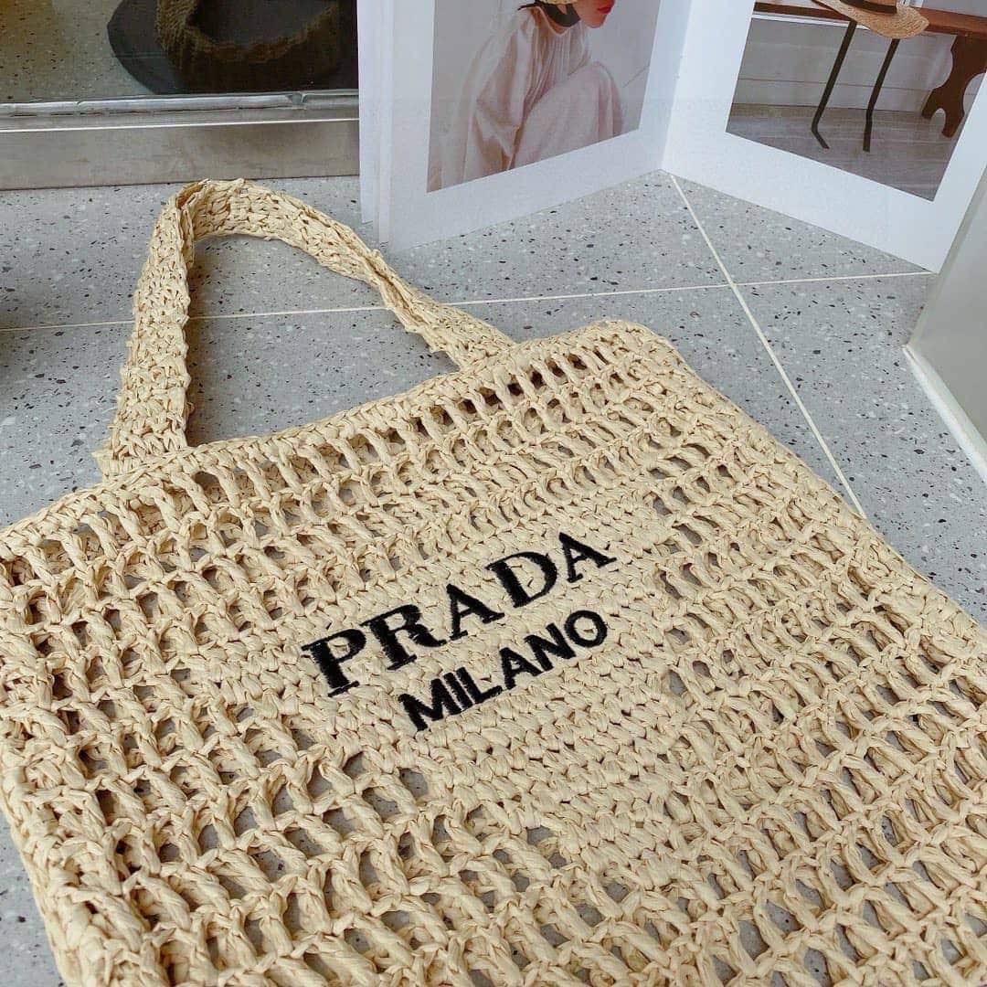 Prada Crochet Tote Bag Natural 38cm 1BG393 2C2T F0018 V OOO