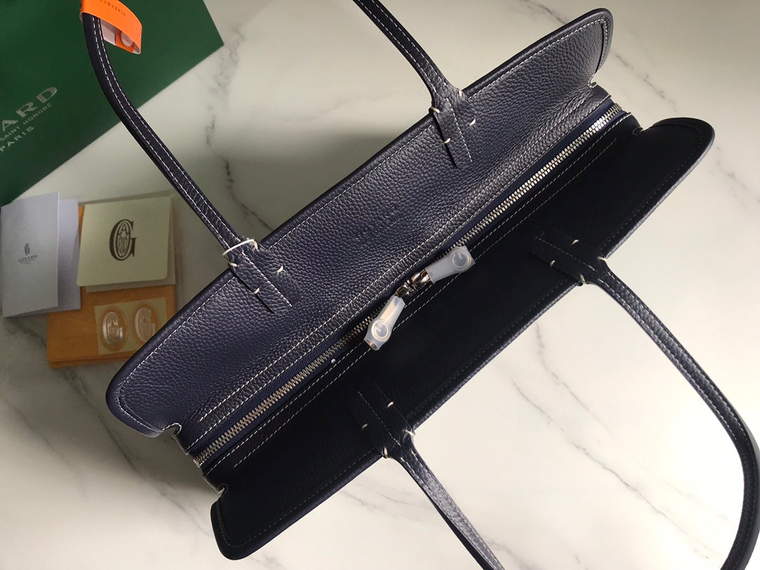 Goyard Hardy Pm Bag 40 Cm Navy Blue Goyardine Canvas And Black Taurillon Leather Trim