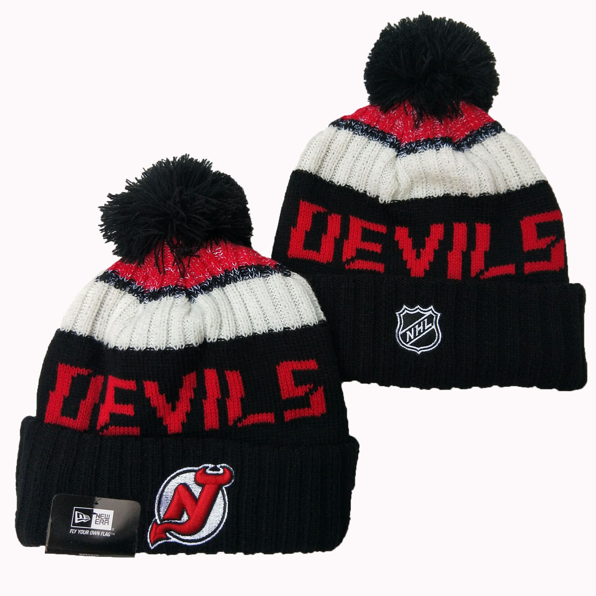 Men's Red New Jersey Devils Knitted Cap with Pom