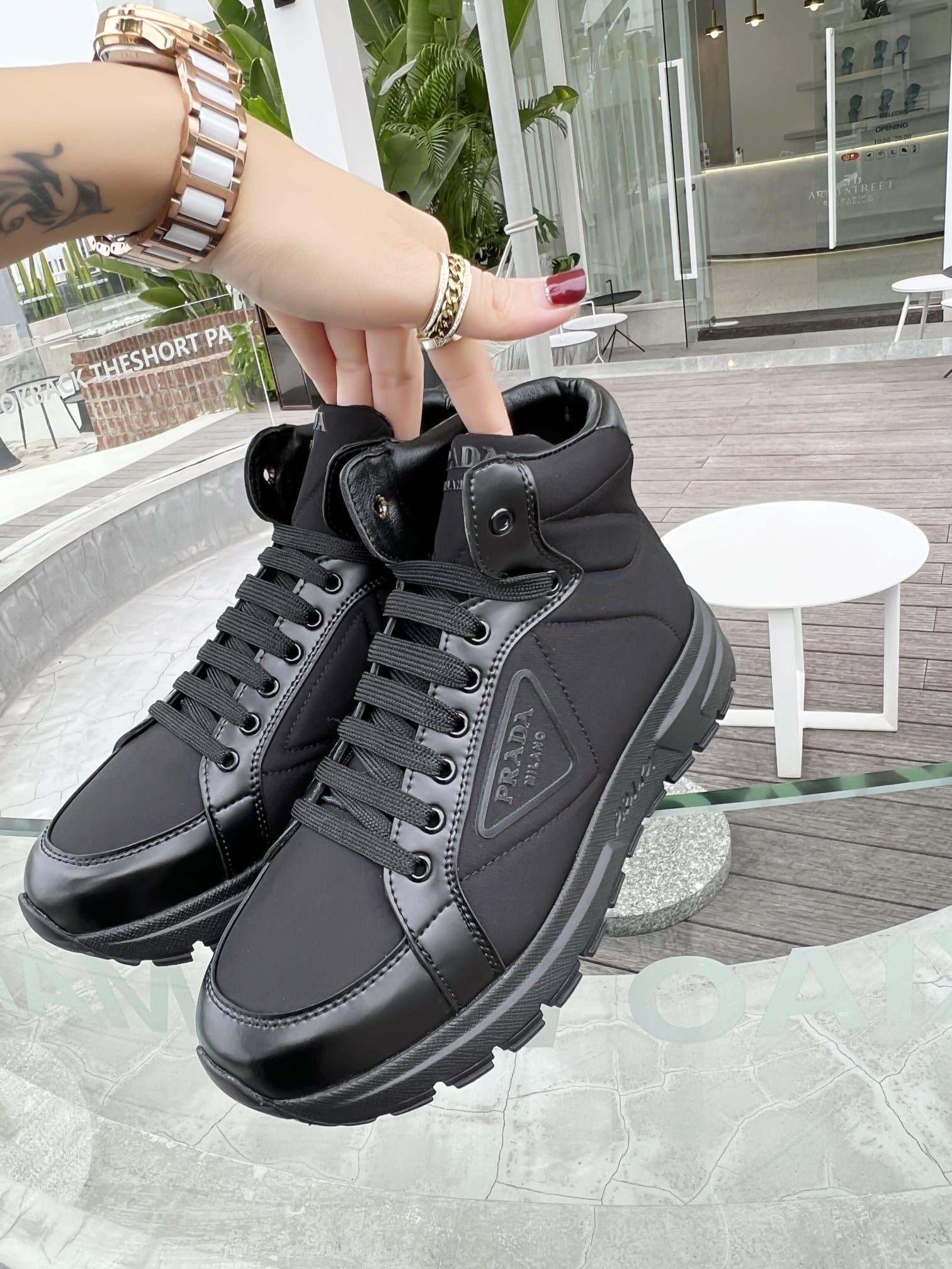 Prada Prax 01 Re-Nylon And Brushed Leather Sneakers Black 4T35923Lf5F0002