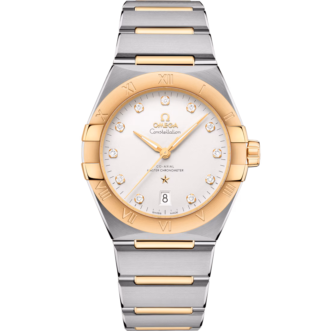 Omega Constellation 39mm Silver Dial with Diamonds Stainless Steel and Sedna™ 18k Yellow Gold Bracelet 131.20.39.20.52.002