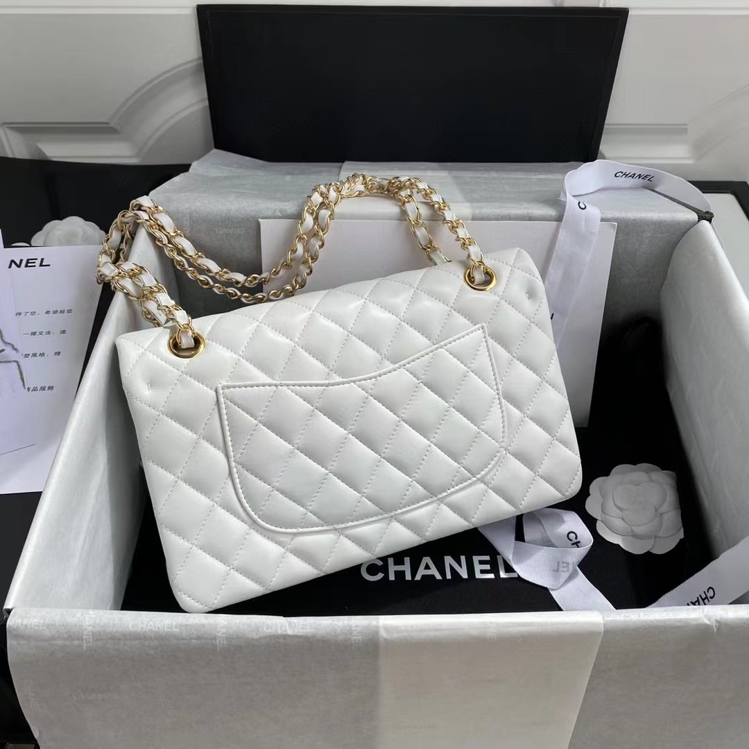 Chanel Classic Medium Handbag White 25Cm A01112