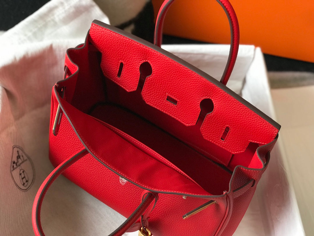 Hermes Birkin 35Cm Red Togo Leather Gold Hardware