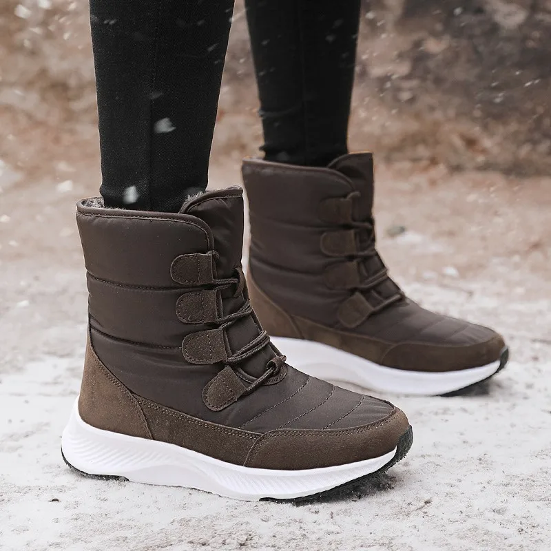Waterproof Women Winter Boots Ladies Snow Boots Lace Up Ankle Boots Female Non Slip Warm Plush Winter Shoes Woman Big Size