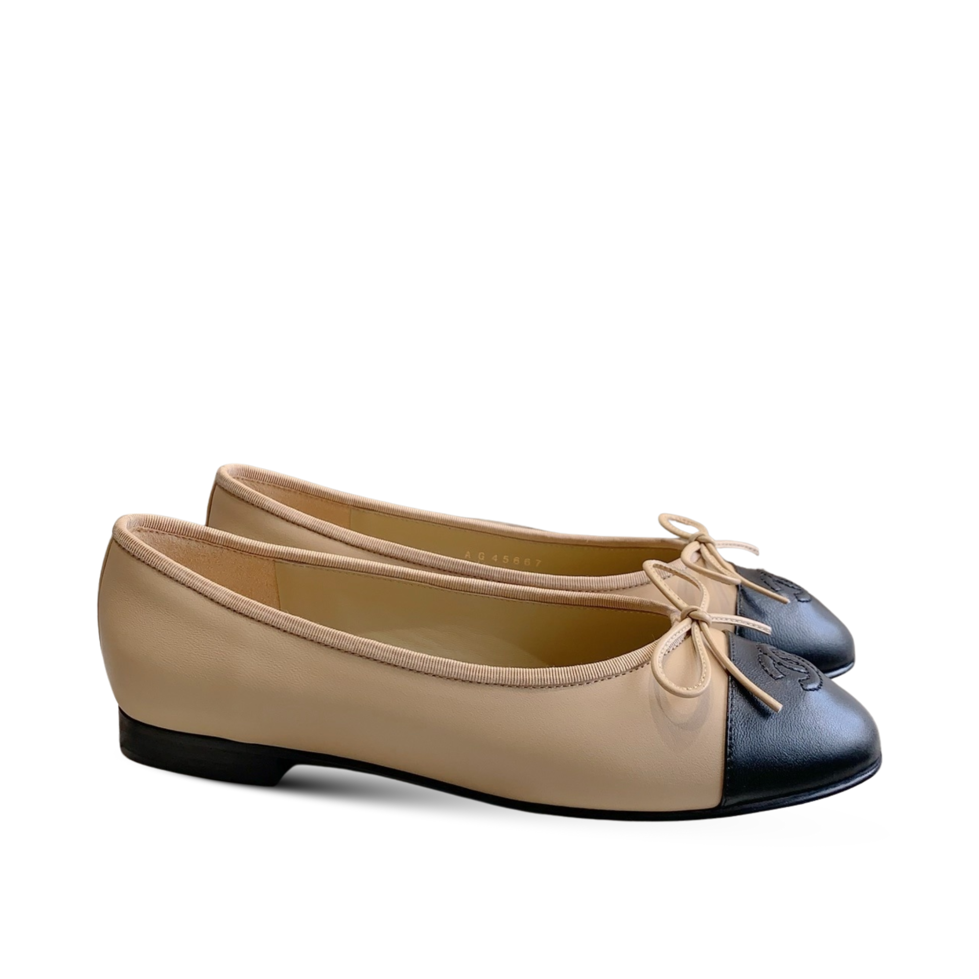 Chanel Cambon Leather Ballet Flats Beige For Women