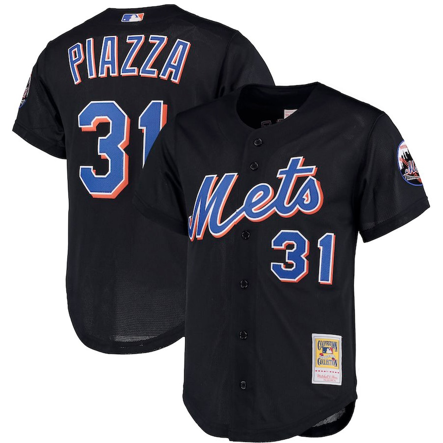 Mike Piazza New York Mets Mitchell&Ness Big&Tall Cooperstown Collection Mesh Button-Up Jersey- Black