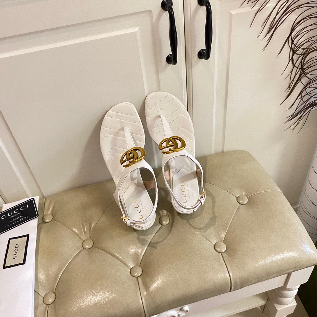Gucci Double G Sandal Leather White 674840 Bko00 9022