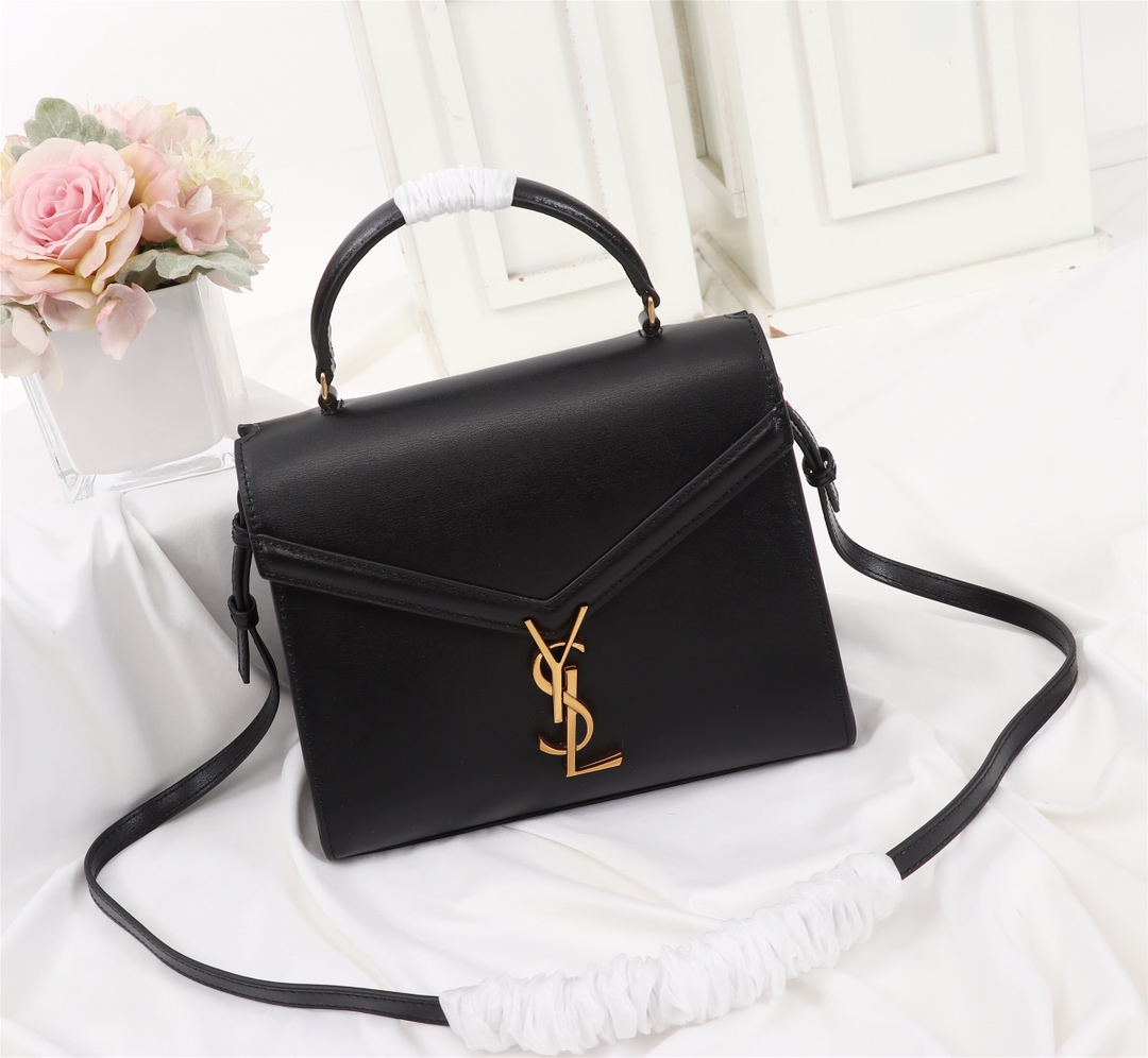 Saint Laurent Cassandra Medium Top Handle Bag Black Gold 24Cm