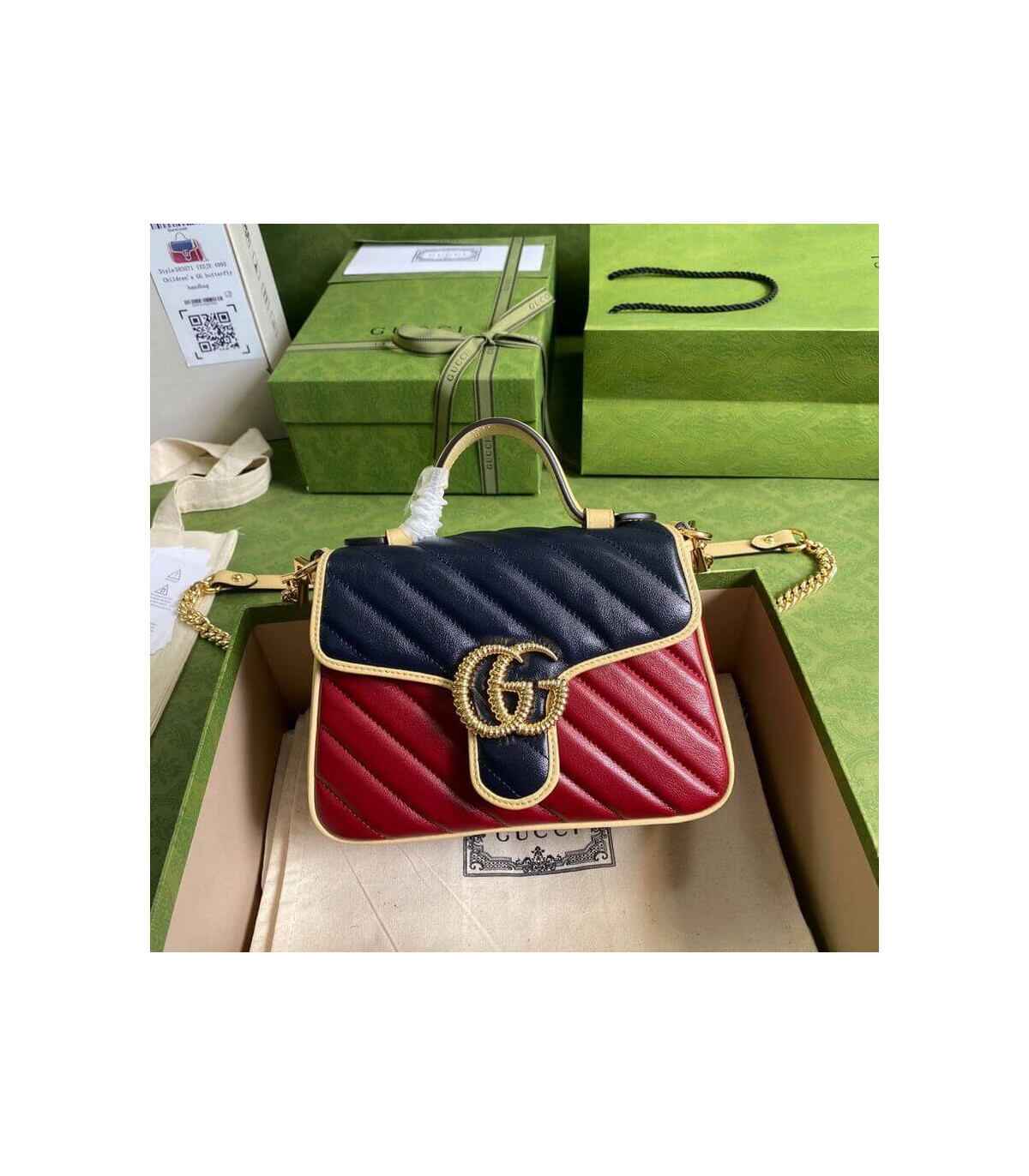 Gucci GG Marmont Mini Bag Blue and Red Leather