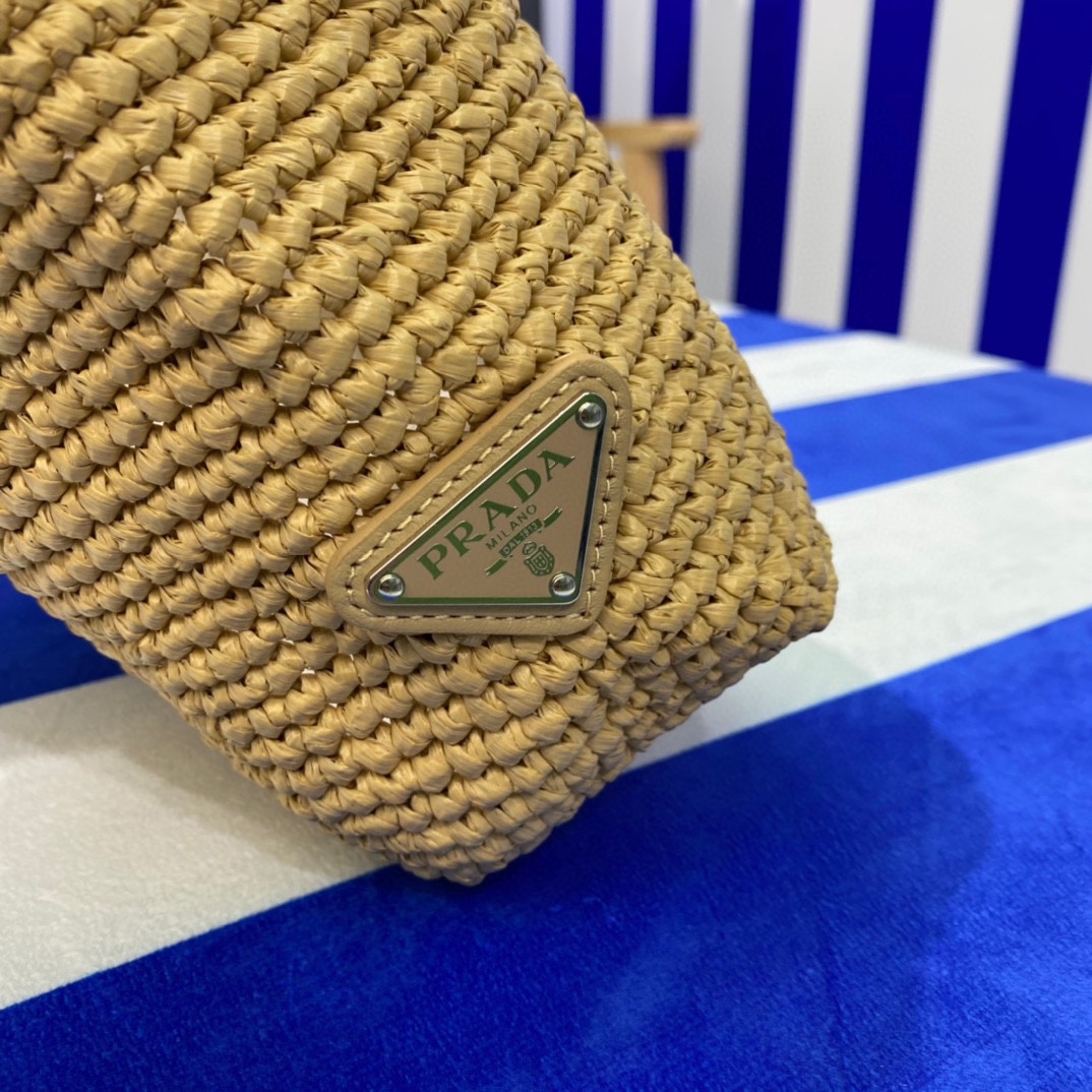 Prada Raffia Tote Bag Beige 23cm