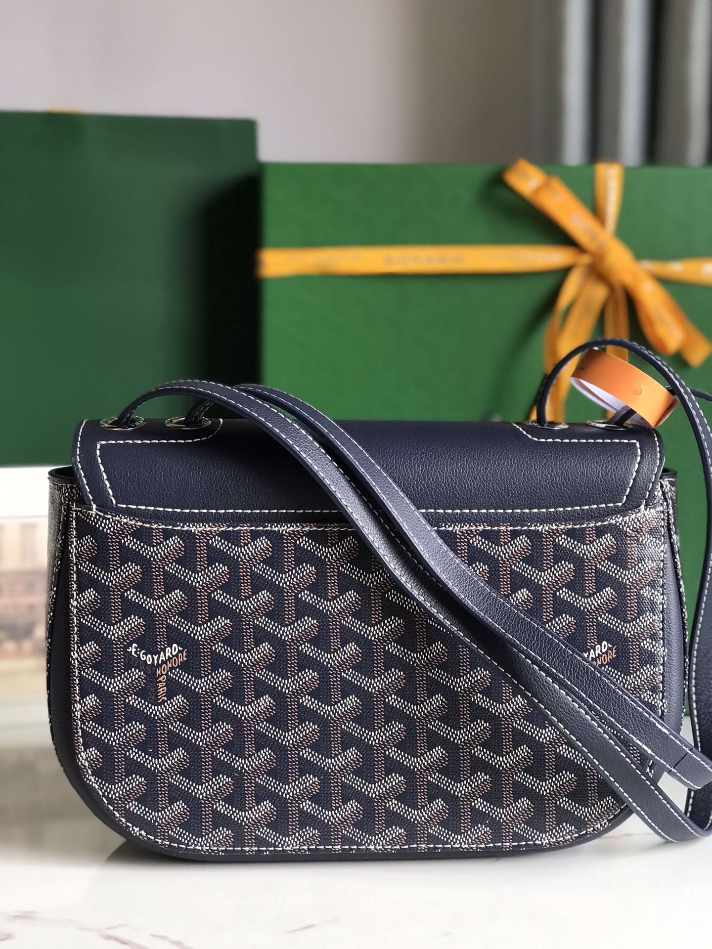 Goyard 233 Bag 25 Cm Navy Blue Calfskin And Goyardine Canvas 25cm