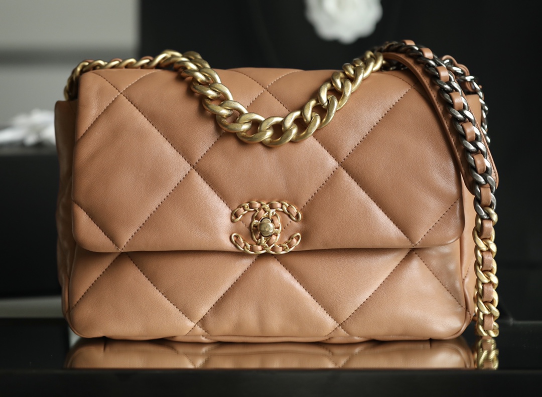 Chanel 19 Quilted Handbag Light Grey 30Cm