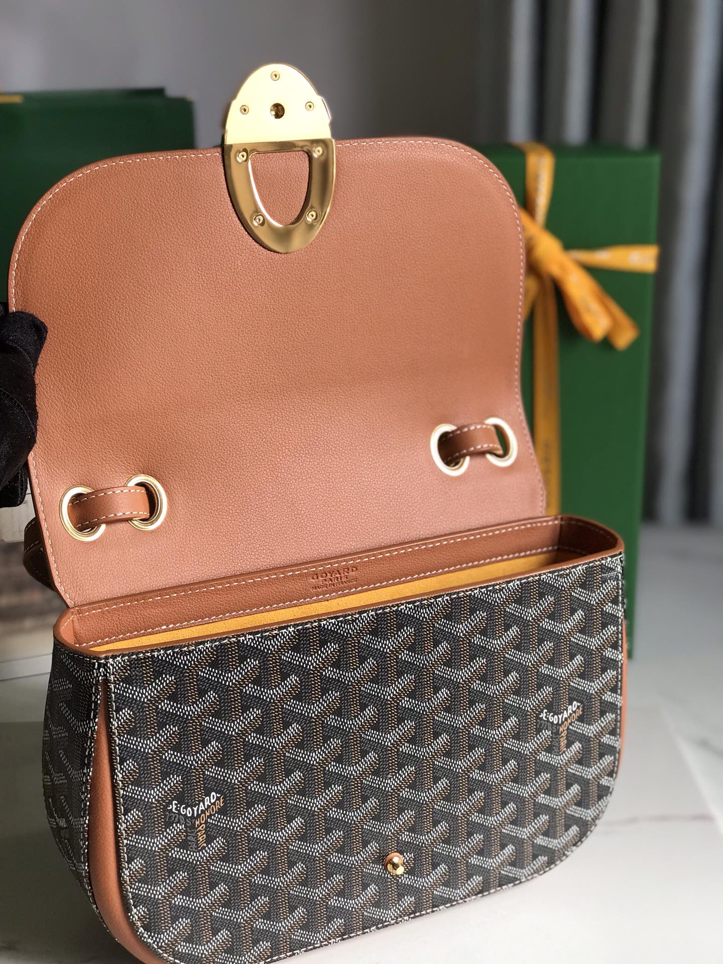 Goyard 233 Bag 25 Cm Tan Calfskin And Black Goyardine Canvas 25cm