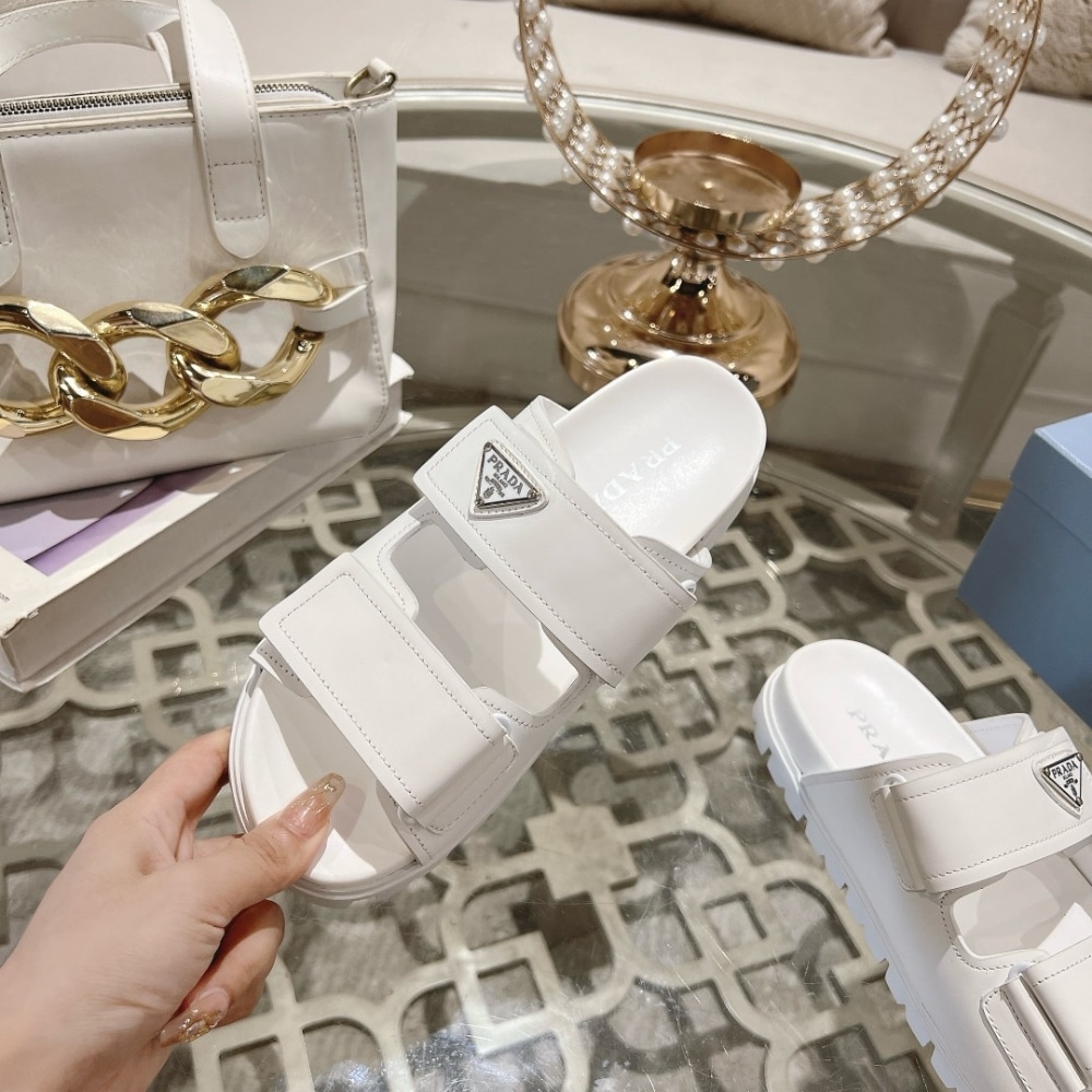 Prada Leather Strap Sandals White