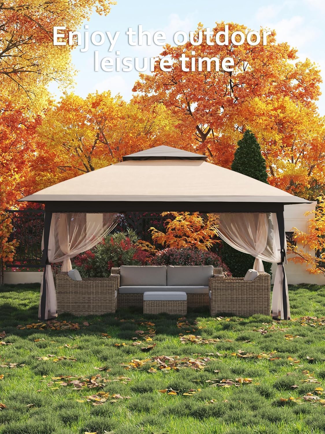🔥Limited-Time Deal🔥13x13 Outdoor Pop Up Gazebo Tent – Large Shade Canopy with Mesh Netting, Double Vented Roof, 4 Sandbags & Wheeled Bag for Patio & Backyard