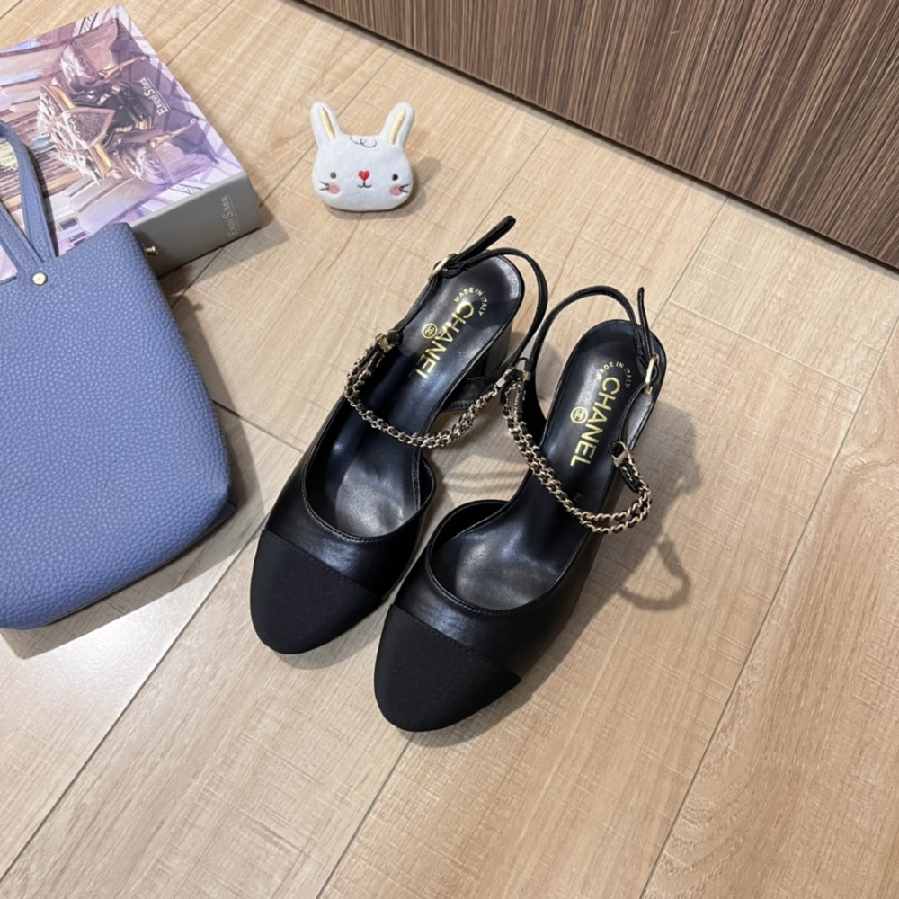 Chanel Slingbacks Goatskin &Amp; Grosgrain Black