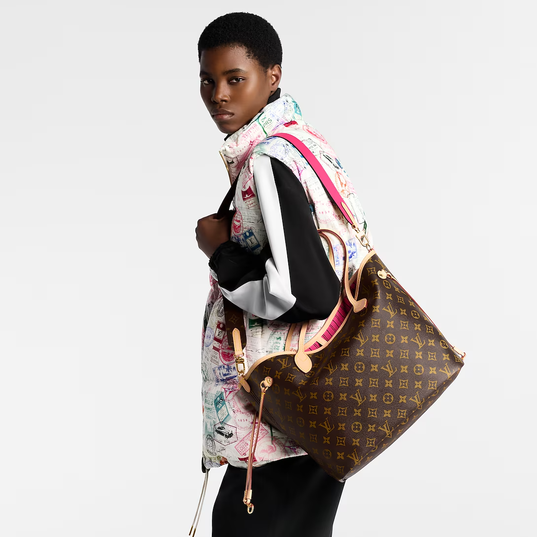 Louis Vuitton LV Neverfull Bandoulière Inside Out Mm Rose 31Cm M12257