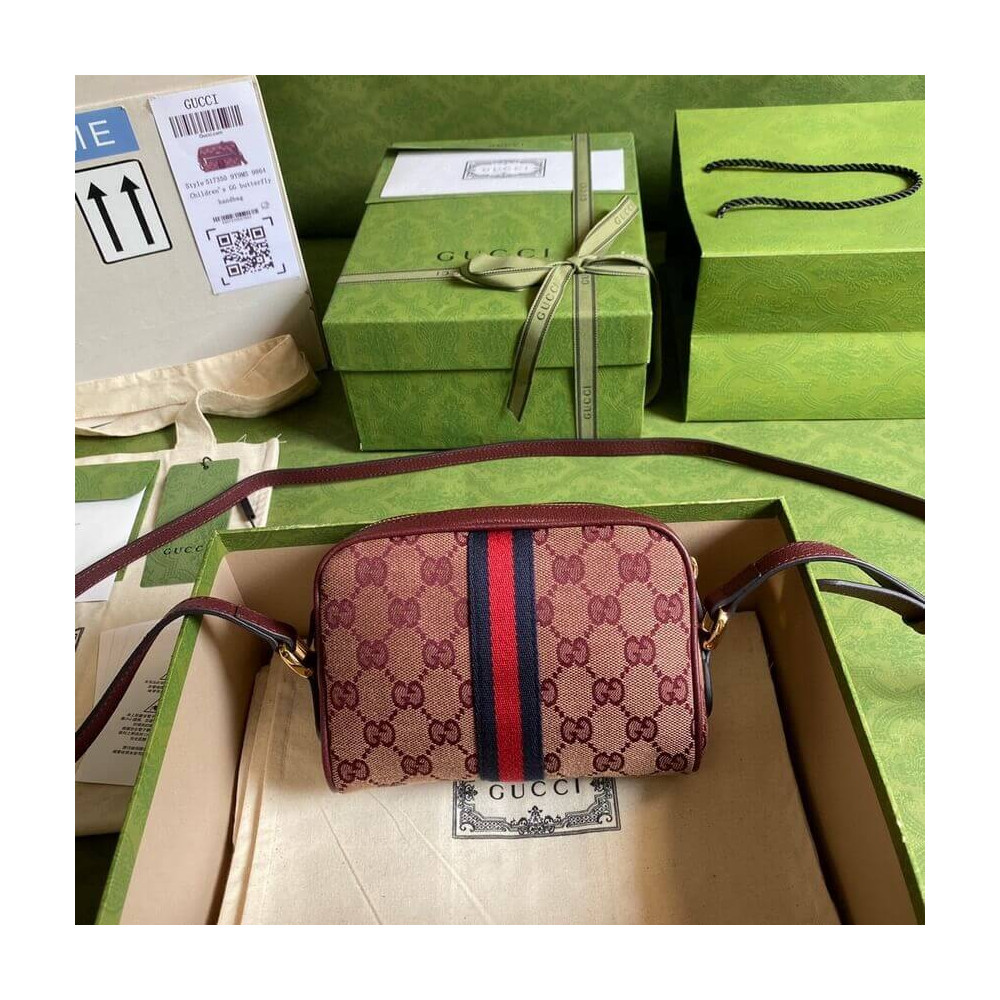 Gucci Ophidia Mini Bag With Web Burgundy