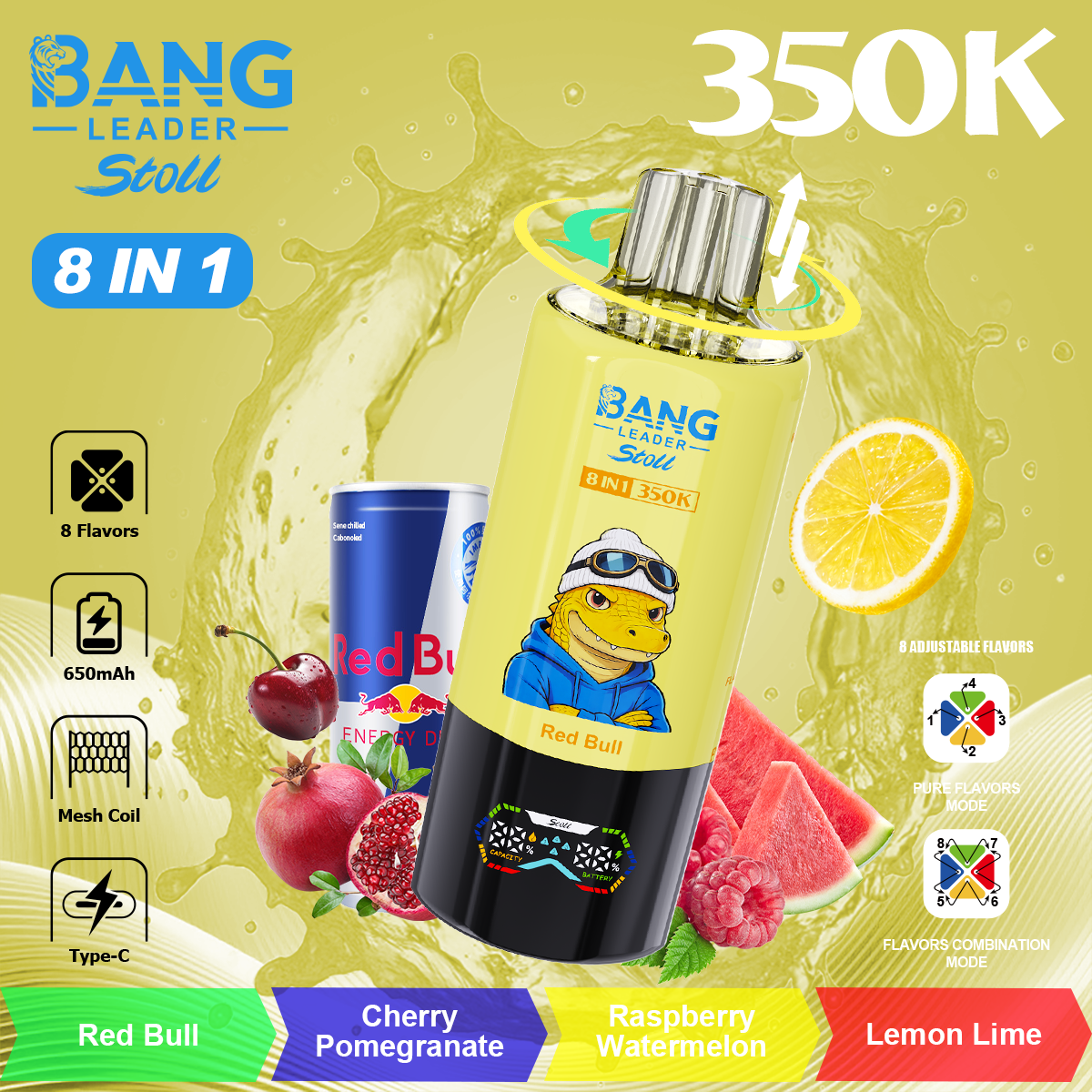 Bang Leader 350K Puffs 8-in-1 Prefilled Vape | 8 Flavors in 1 Device,  Rechargeable, 3%  5%