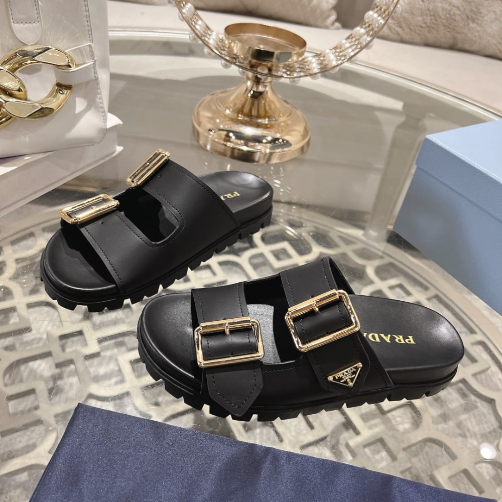Prada Leather Strap Slides Black 1Xx692 3Lem F0002 F 020