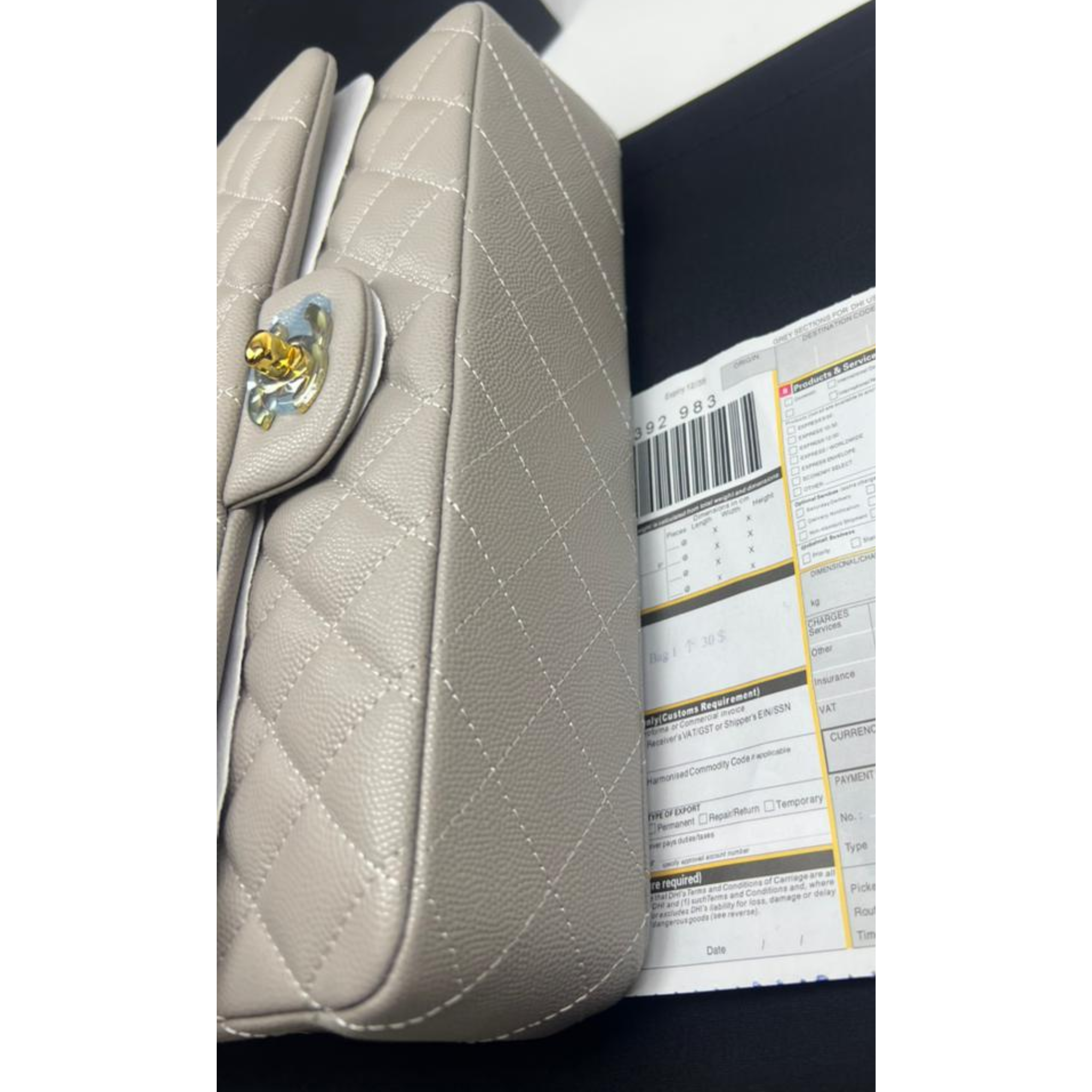 Chanel Classic Flap Bag 25 cm Grey- Gold Tone Hardware A01112