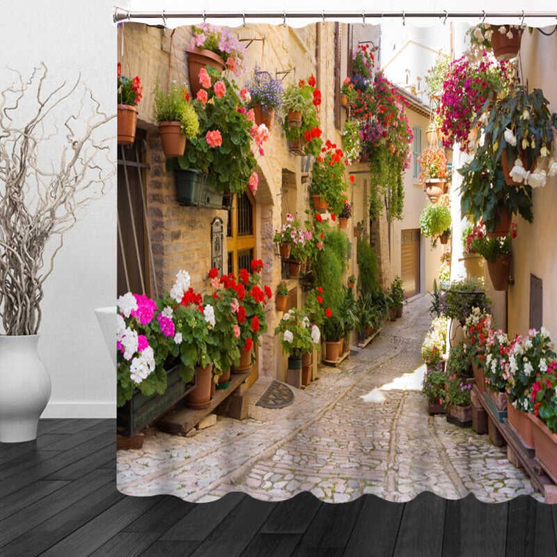 3D Colorful Street Alley Pattern Shower Curtains Bathroom Curtain Waterproof Thickened Bath Curtain Customizable