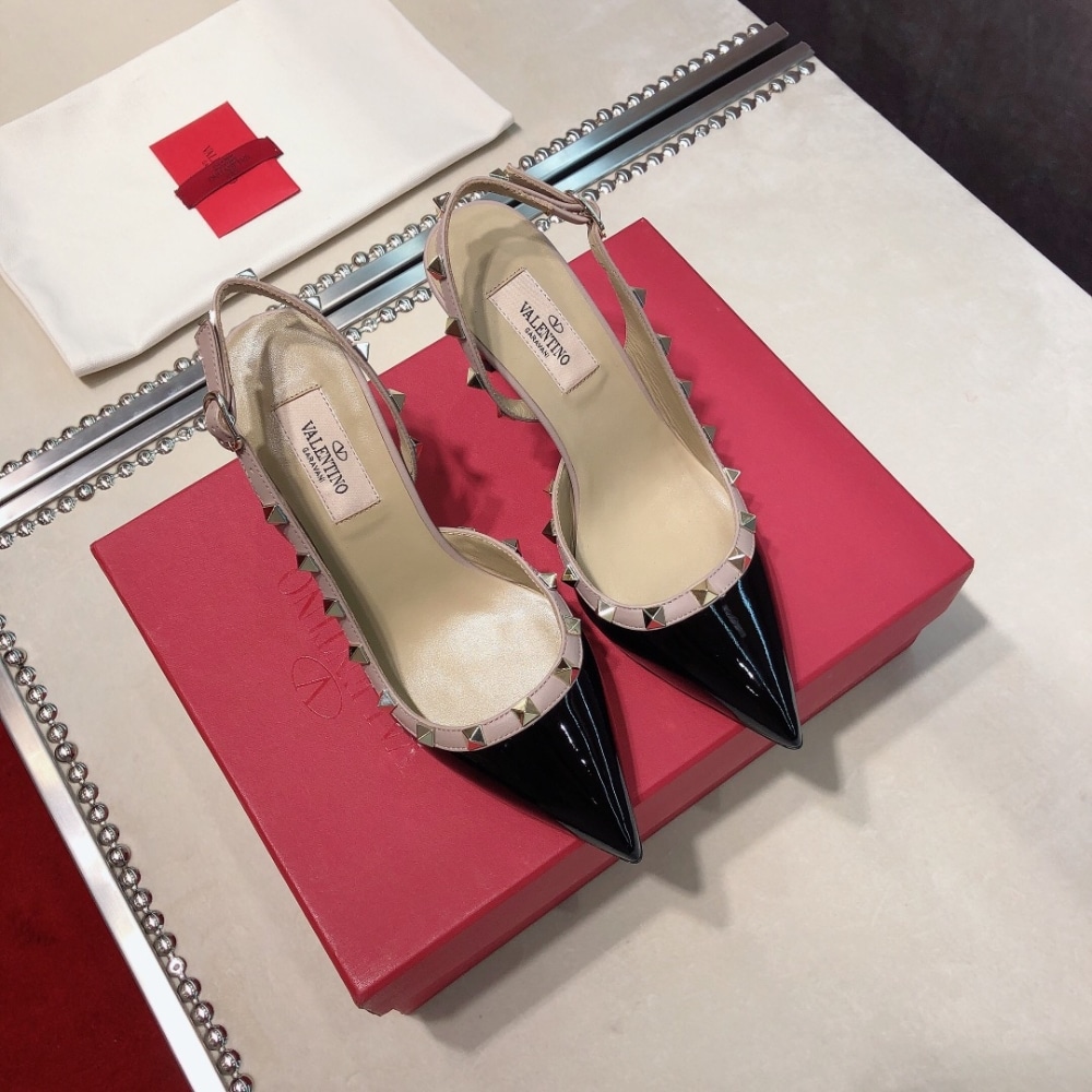 Valentino Garavani Rockstud Patent Leather Strap Pump Black