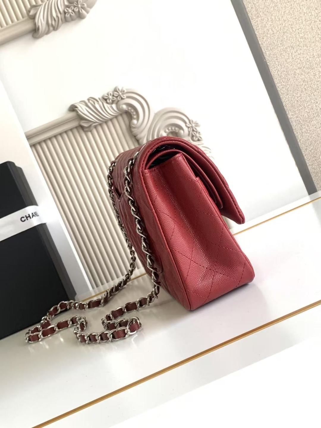 Chanel Classic Flap Bag 25 cm Red Silver-Tone Hardware A01112