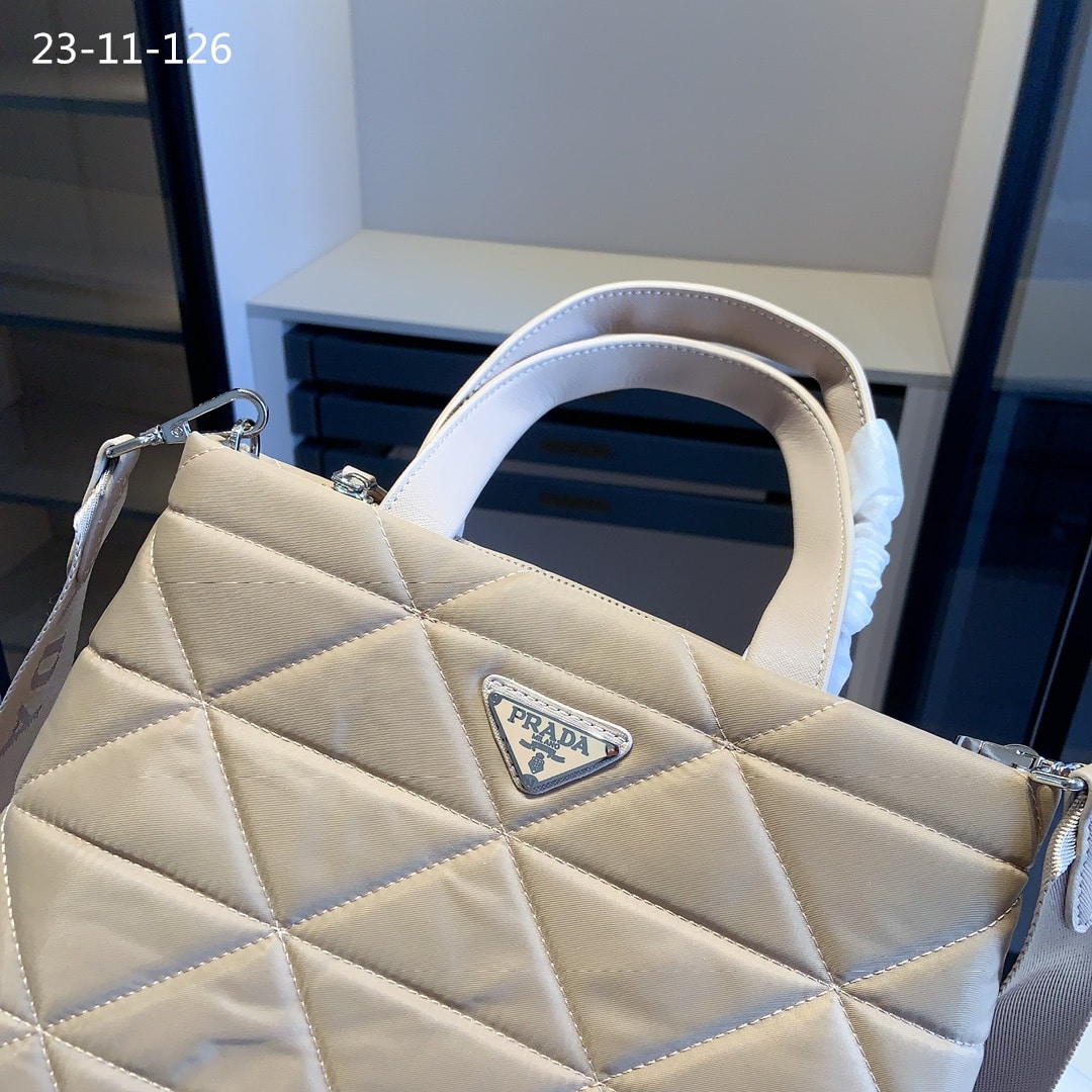 Prada Re Nylon Padded Tote Bag Beige 23Cm