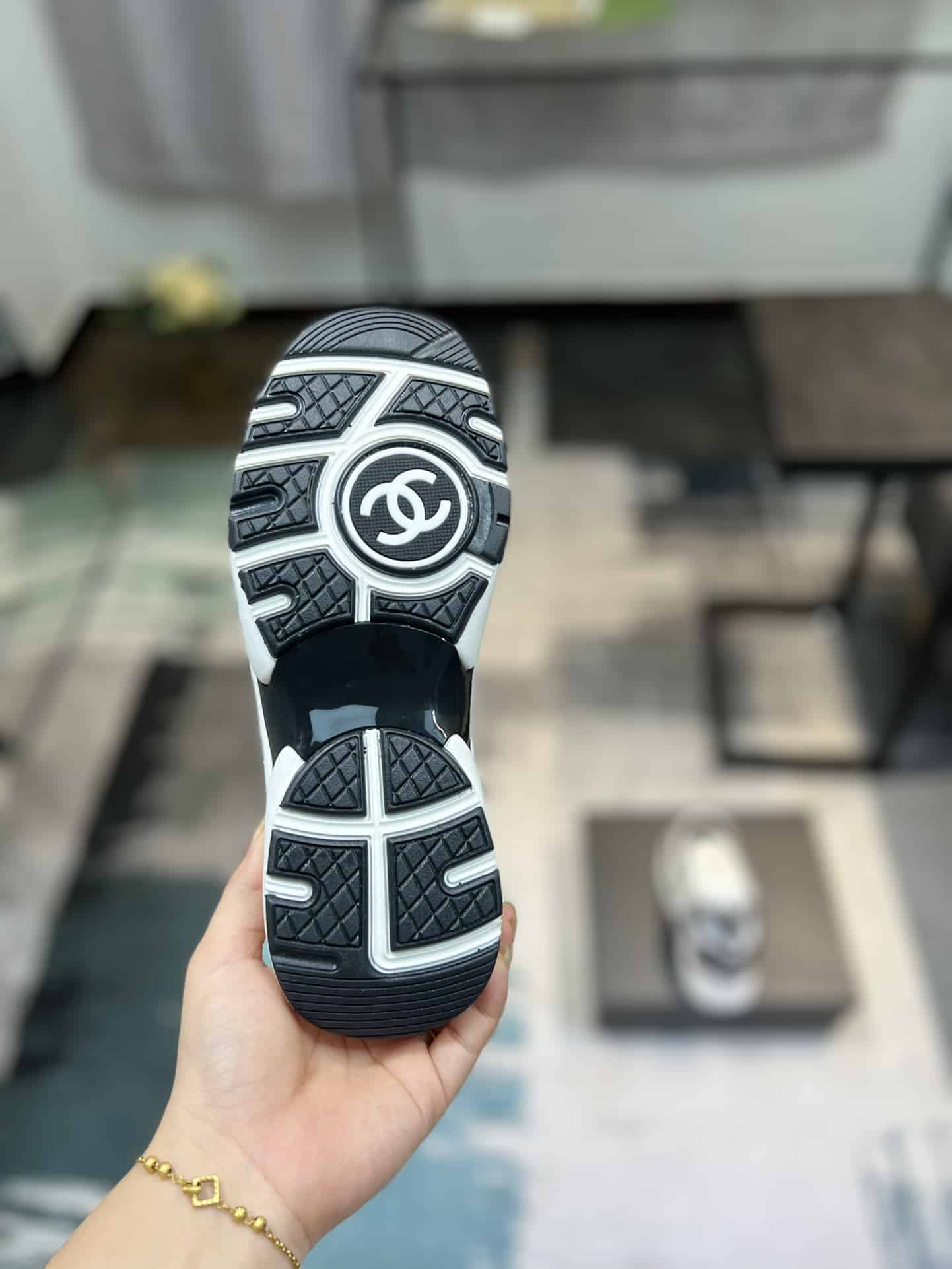 Chanel Cc Embossed Logo Suede Black White