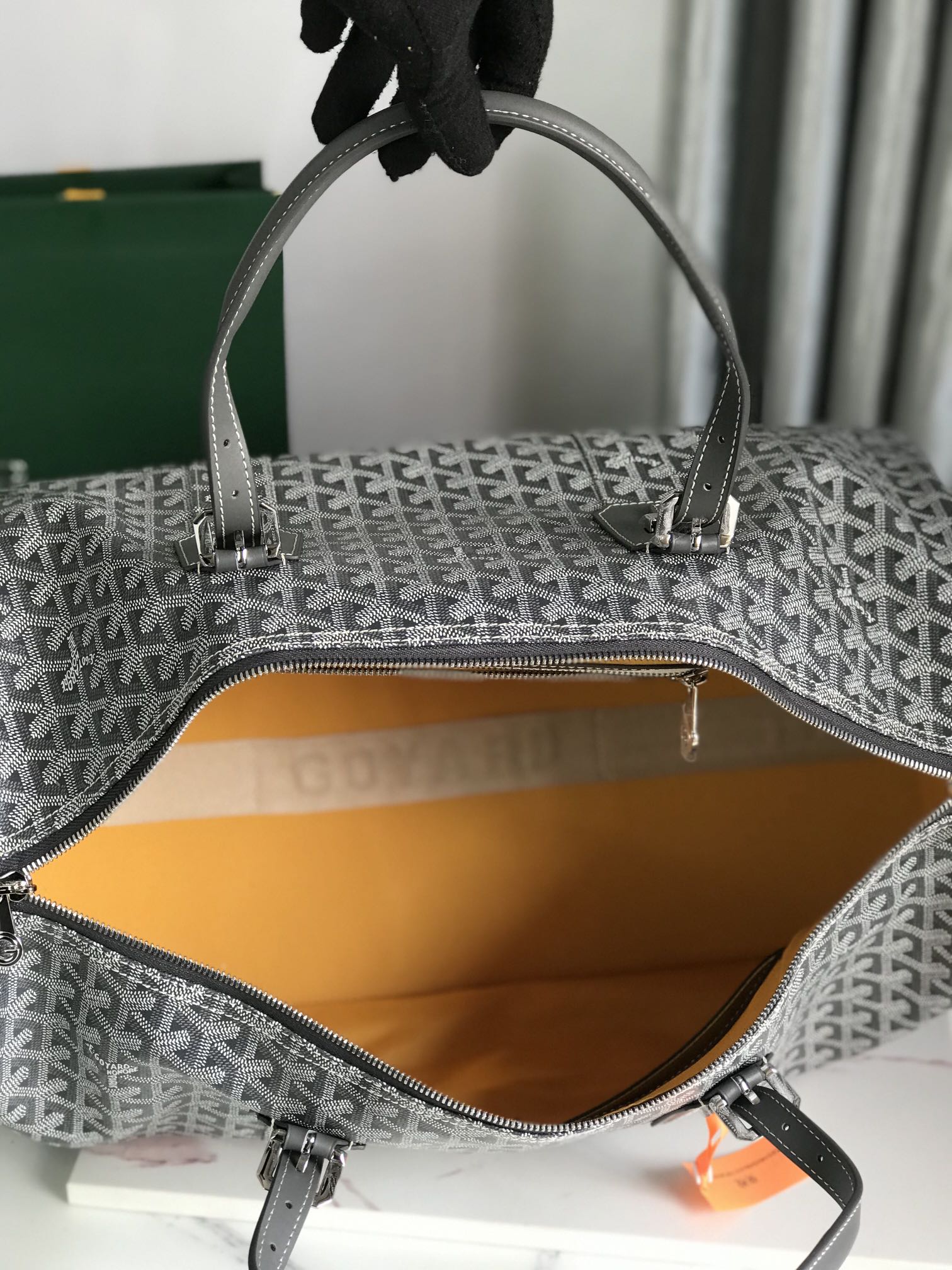 Goyard Boston 50 Bag Cm Gray Goyardine Canvas And Calfskin Trim