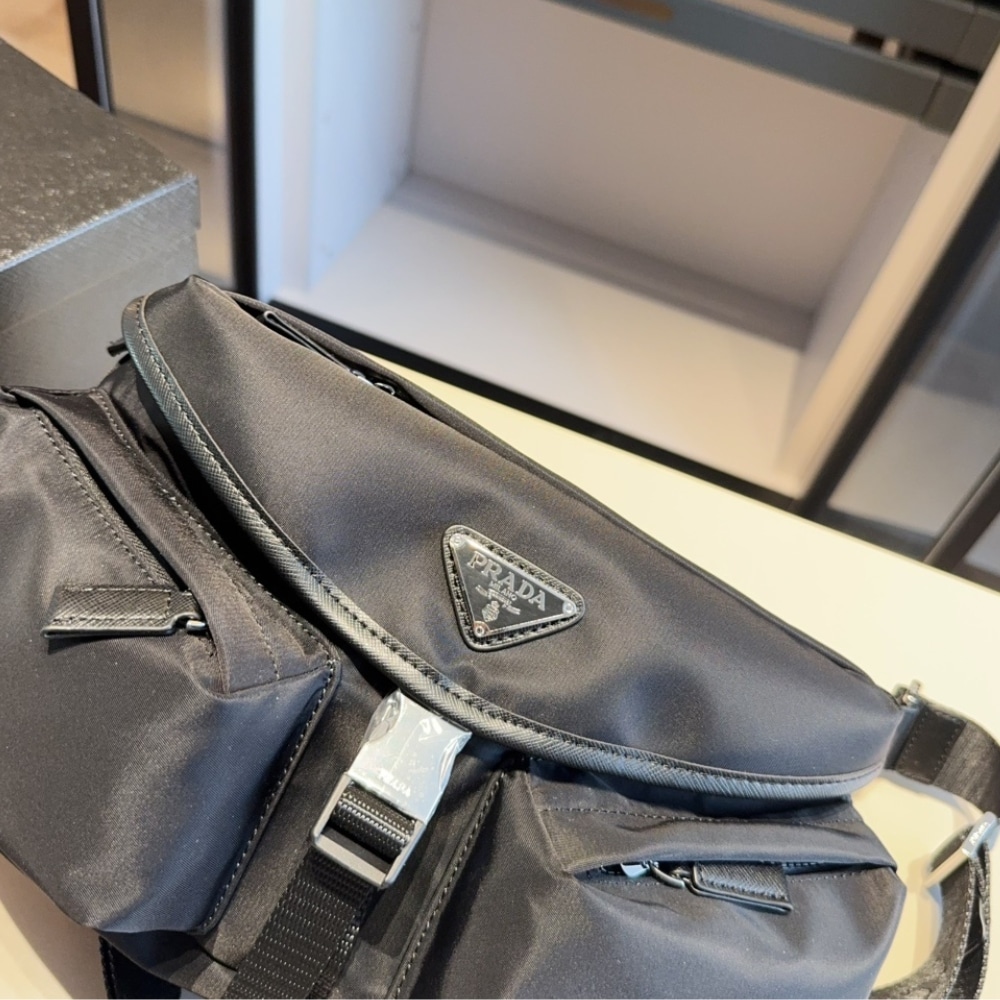 Prada Re Nylon And Leather Shoulder Bag Black 28Cm