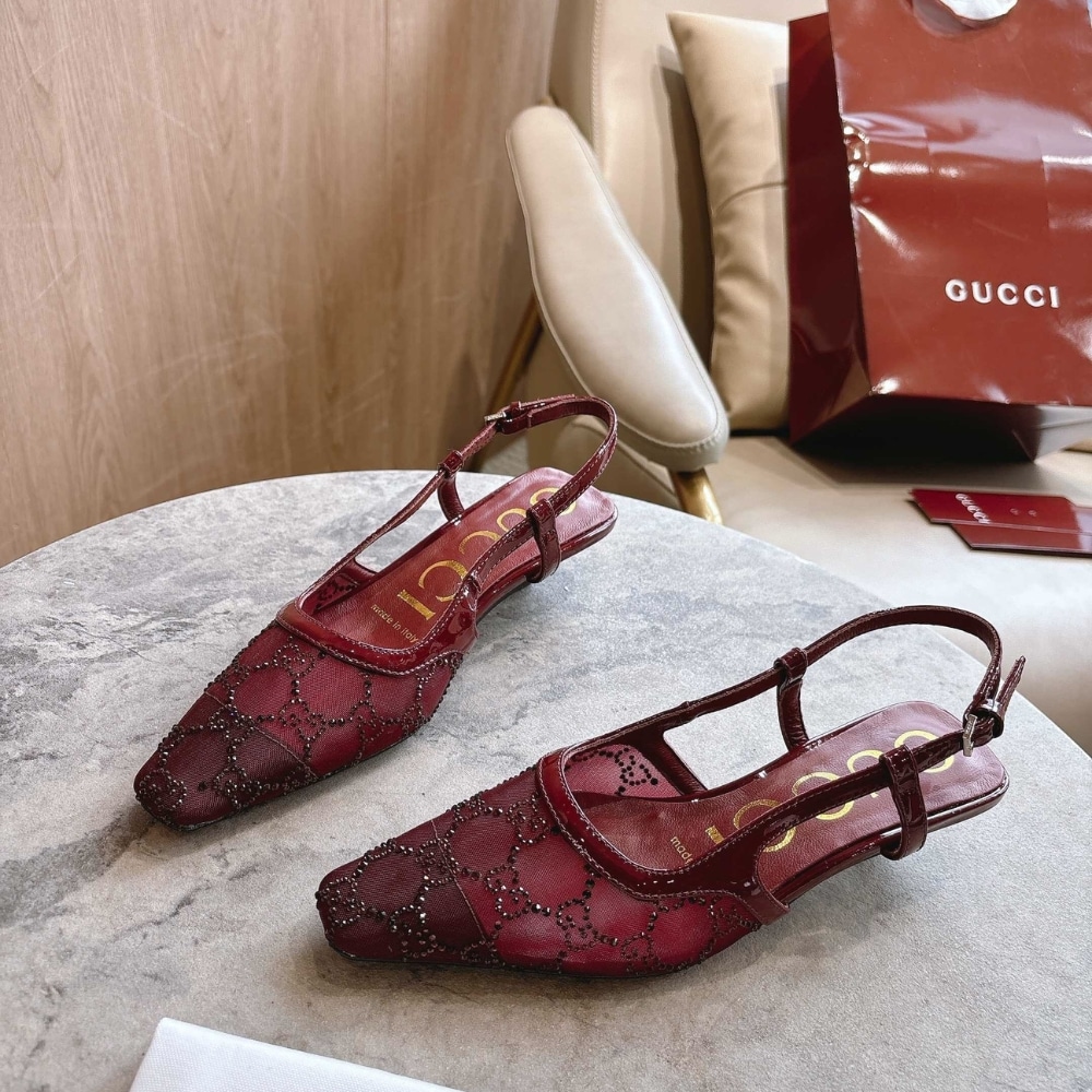 Gucci Women Gg Crystal Slingback Pump Red Mesh ‎‎674668 Faeq0 6255