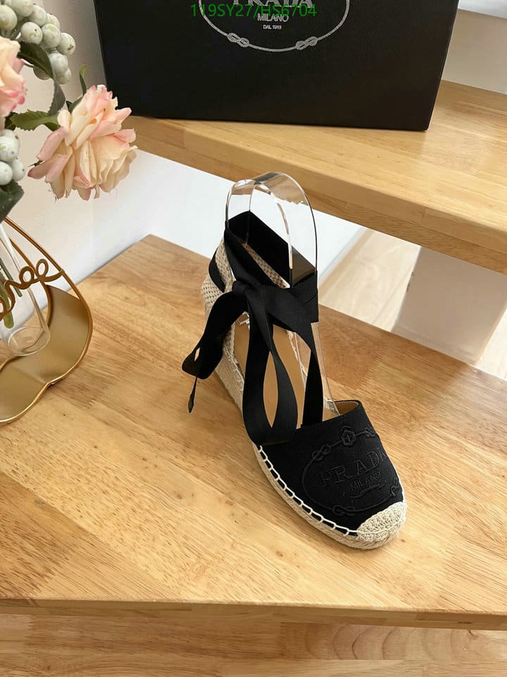 Prada Linen Espadrille Wedge Sandals Black