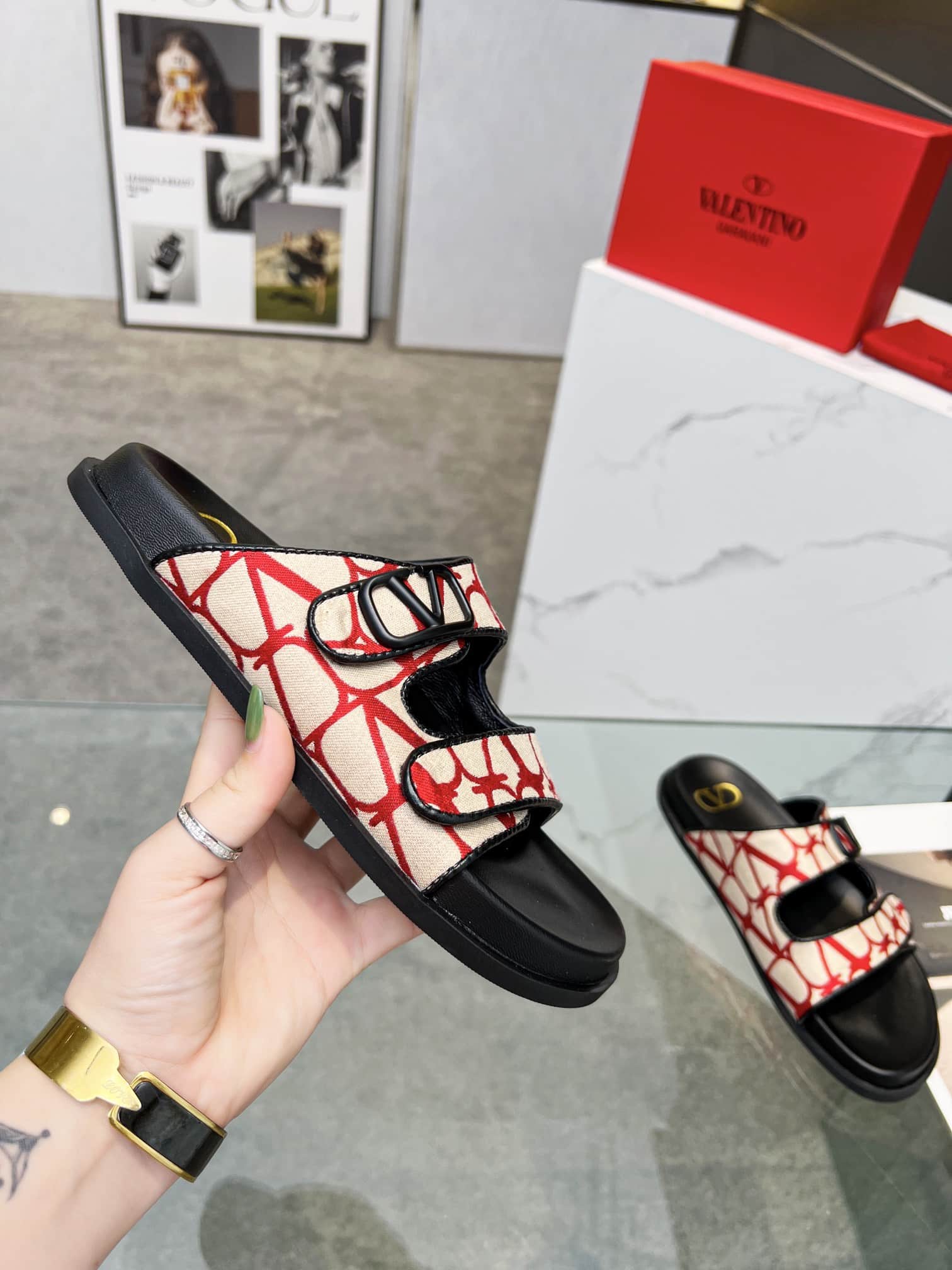Valentino Garavani VLogo Toile Iconographe Sandal Red