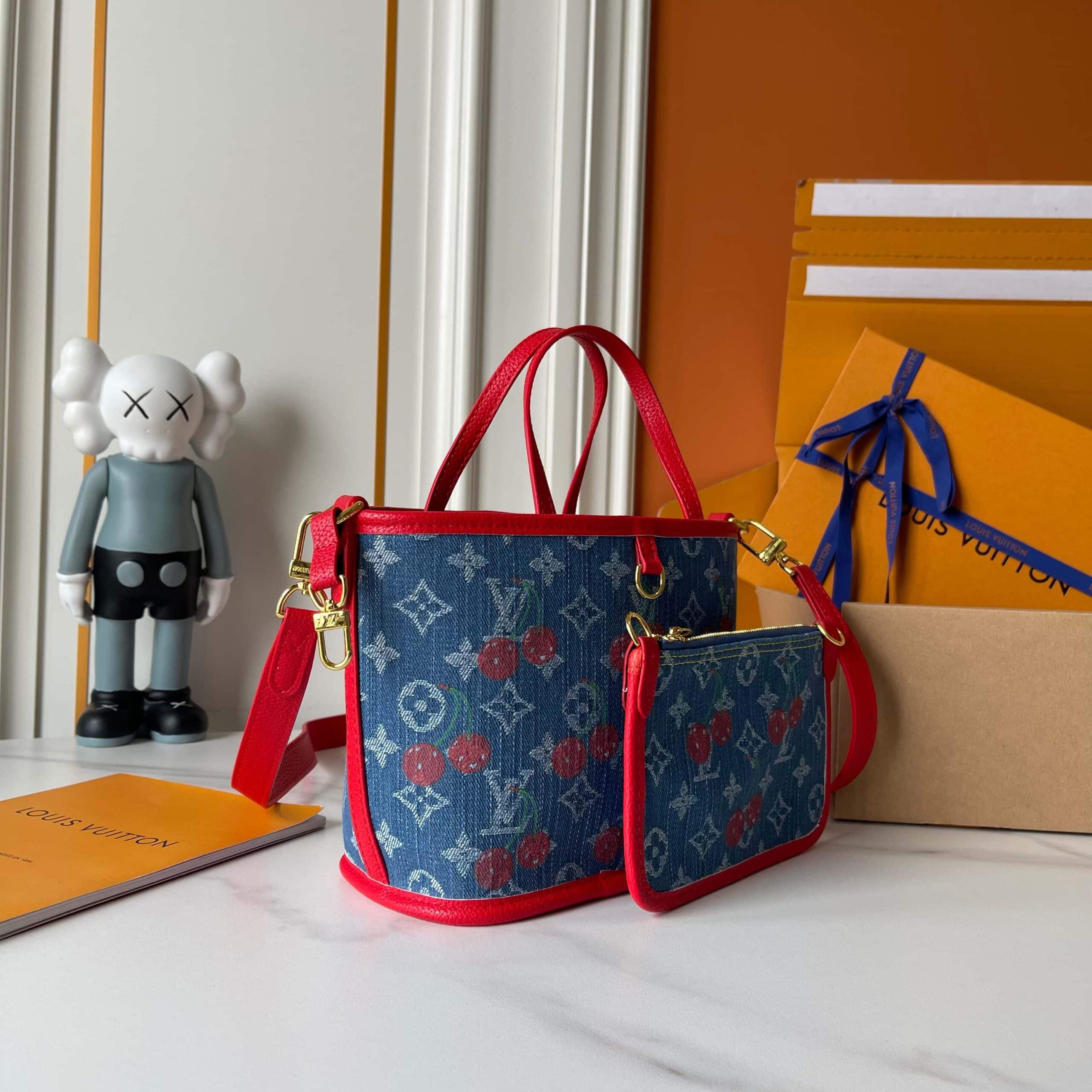 Louis Vuitton X Takashi Murakami Neverfull Inside Out BB Denim Blue 26Cm M14997