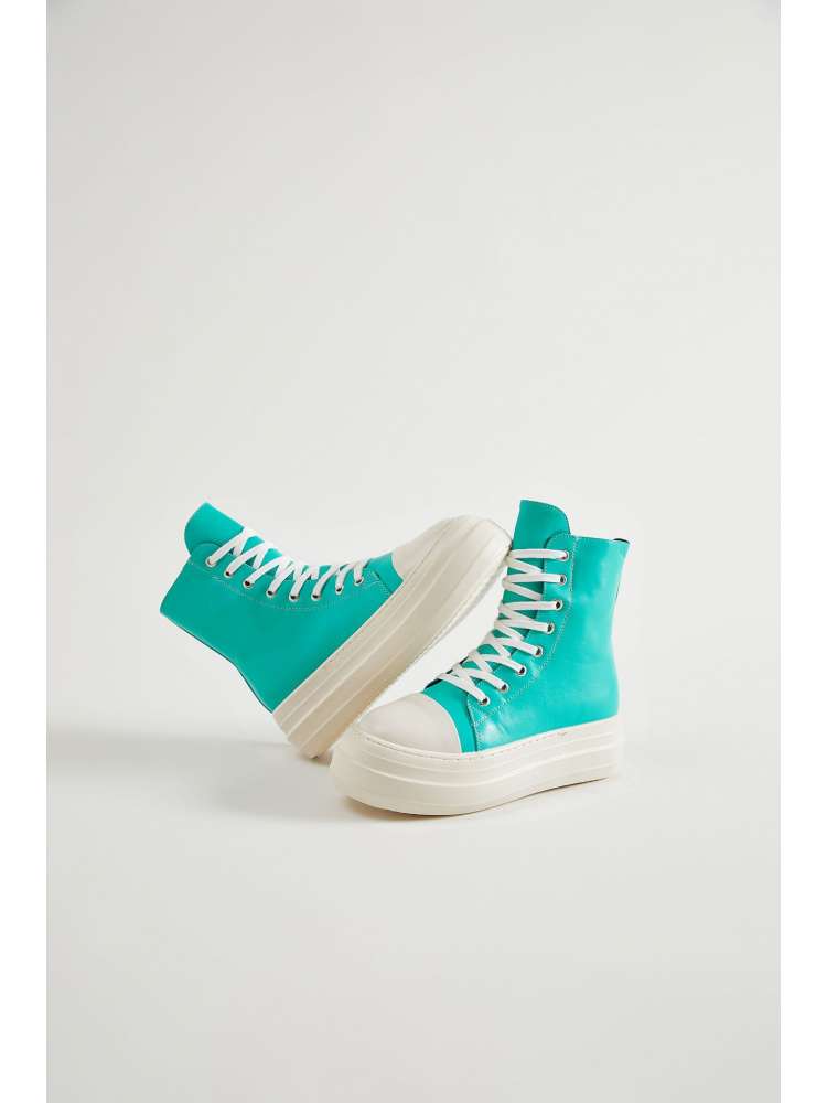 PU Lace Up High Top Platform Heels Sneaker