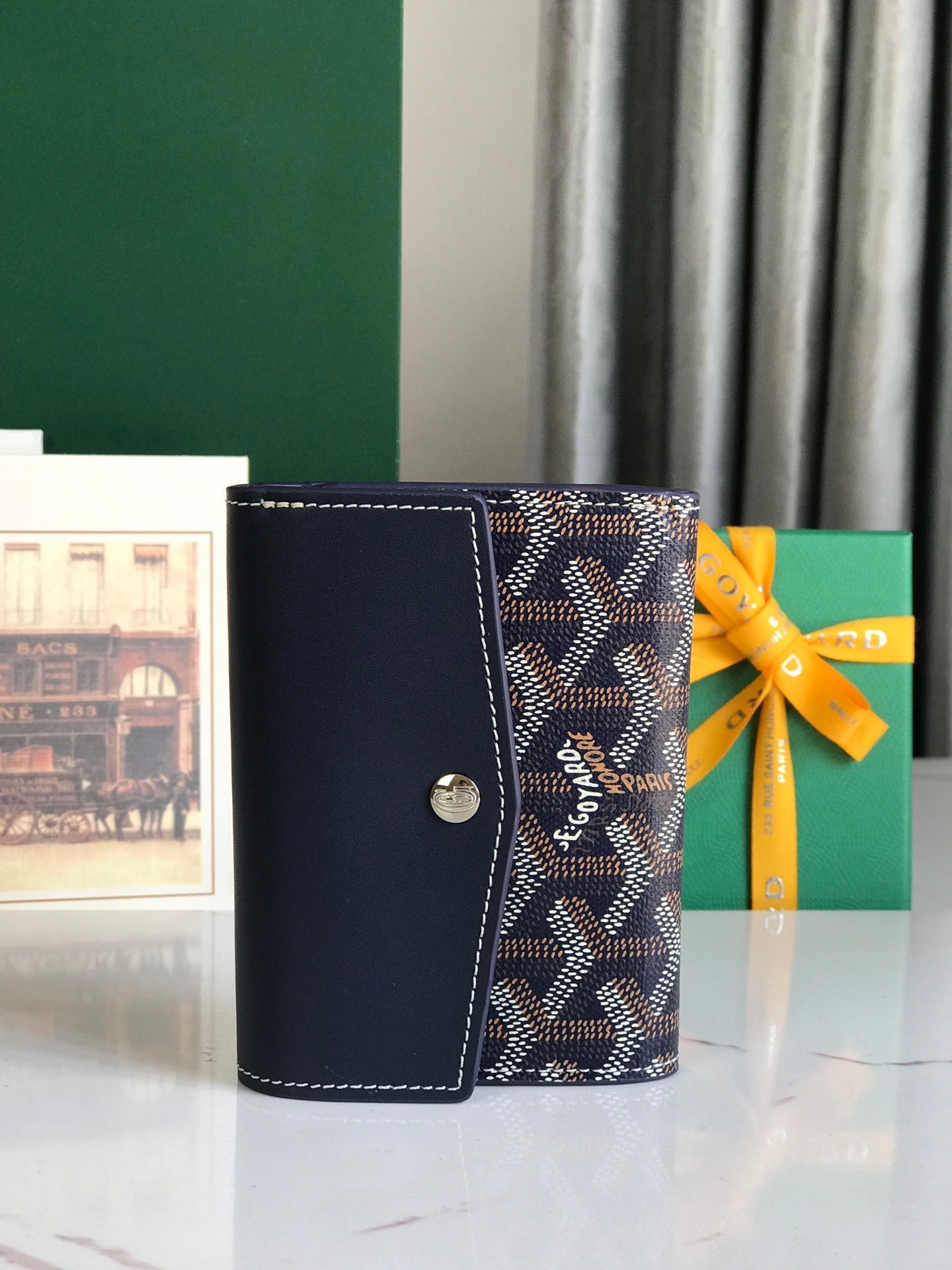 Goyard Saint-Gabriel Wallet 12 Cm Navy Blue Calfskin And Goyardine Canvas
