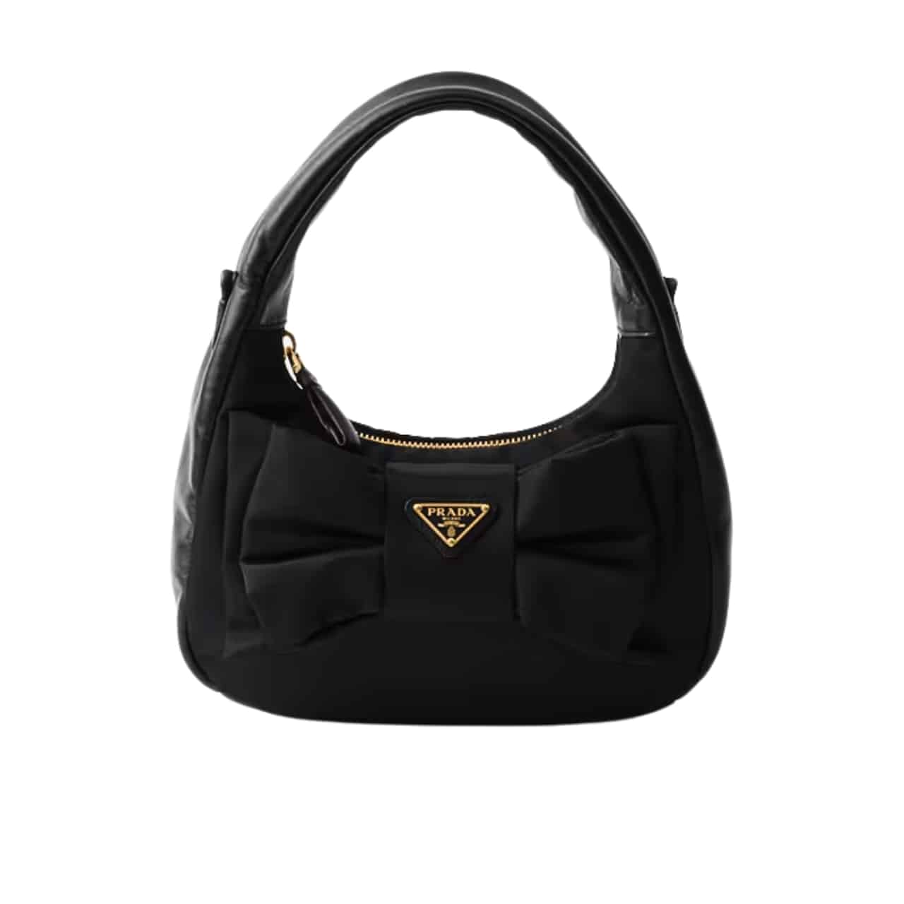Prada Re Nylon And Nappa Leather Mini Bag With Bow Black 20Cm